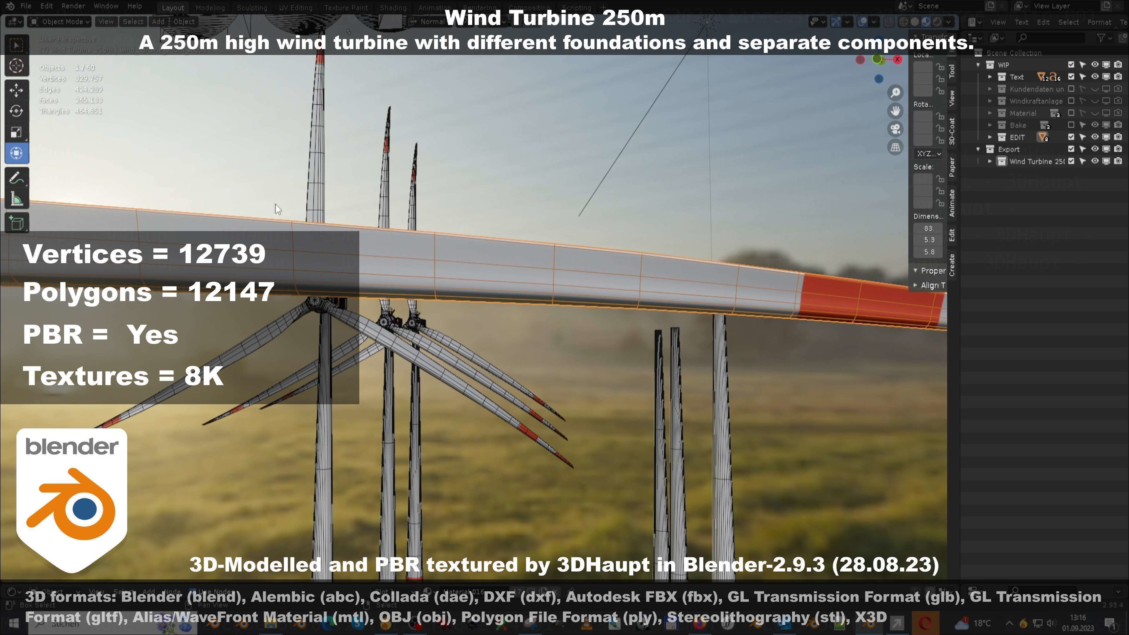 Low-Poly and Animated Wind Turbine 250m Low-poly 3D model_109