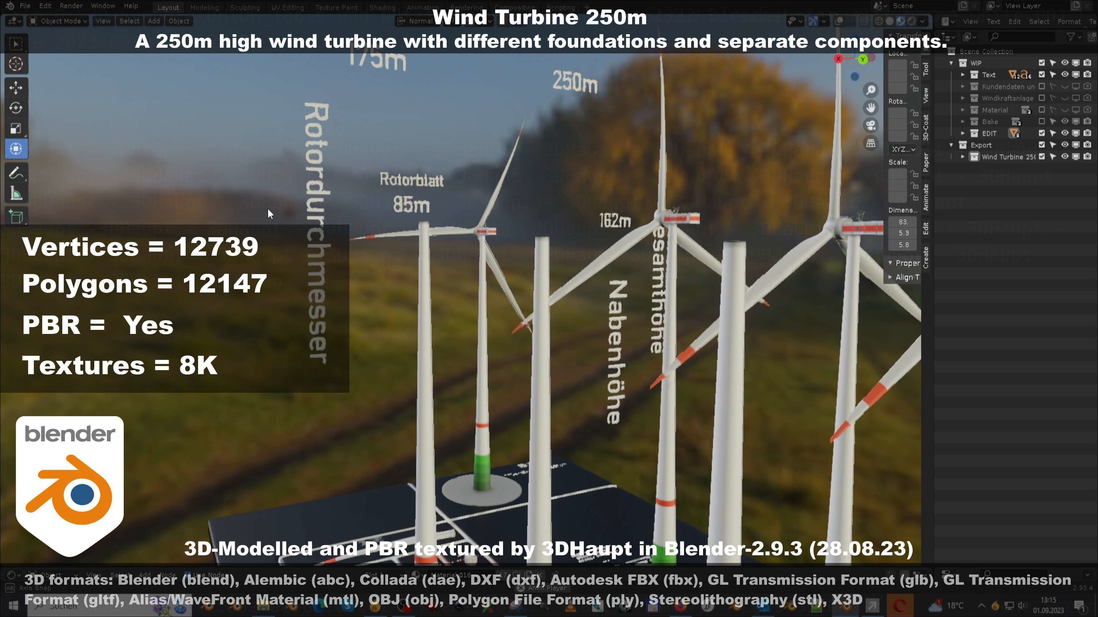 Low-Poly and Animated Wind Turbine 250m Low-poly 3D model_116