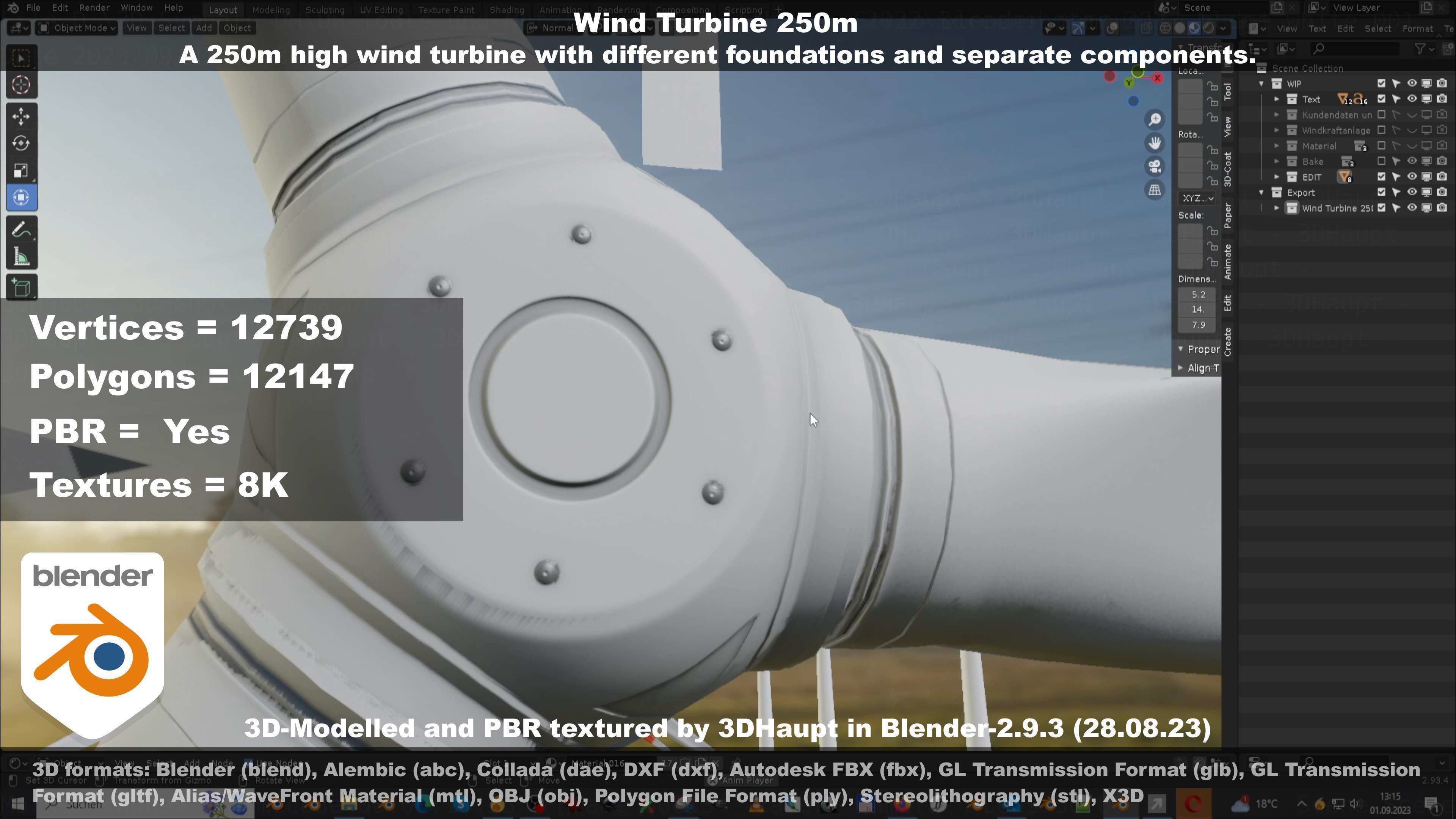 Low-Poly and Animated Wind Turbine 250m Low-poly 3D model_94