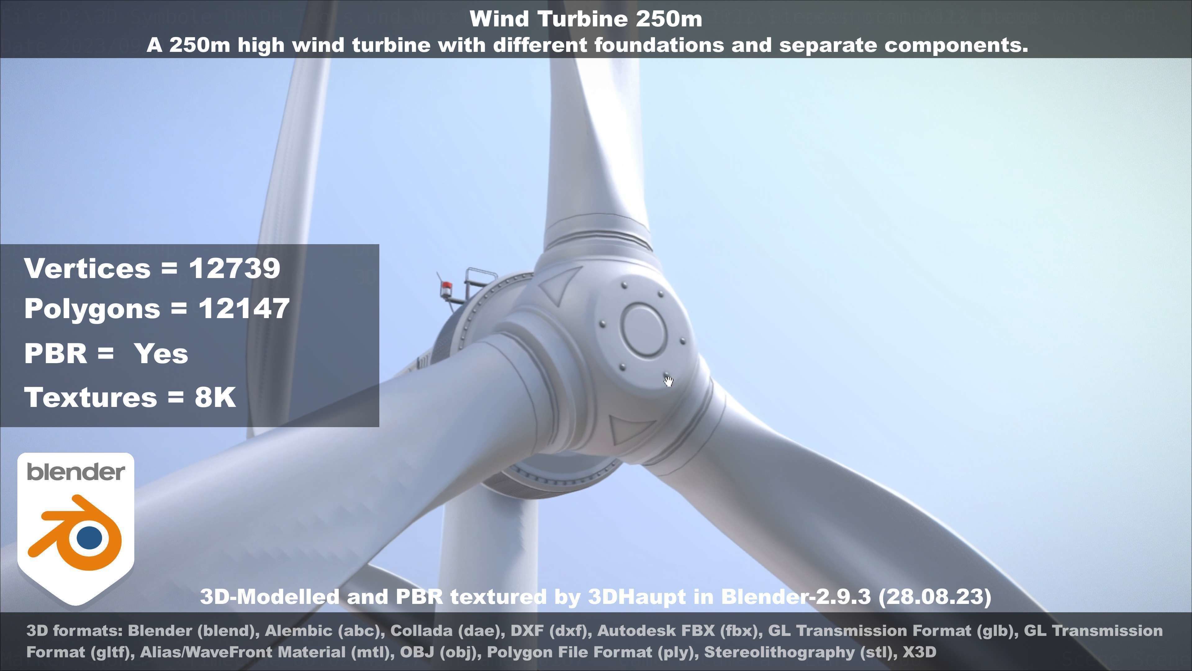 Low-Poly and Animated Wind Turbine 250m Low-poly 3D model_44
