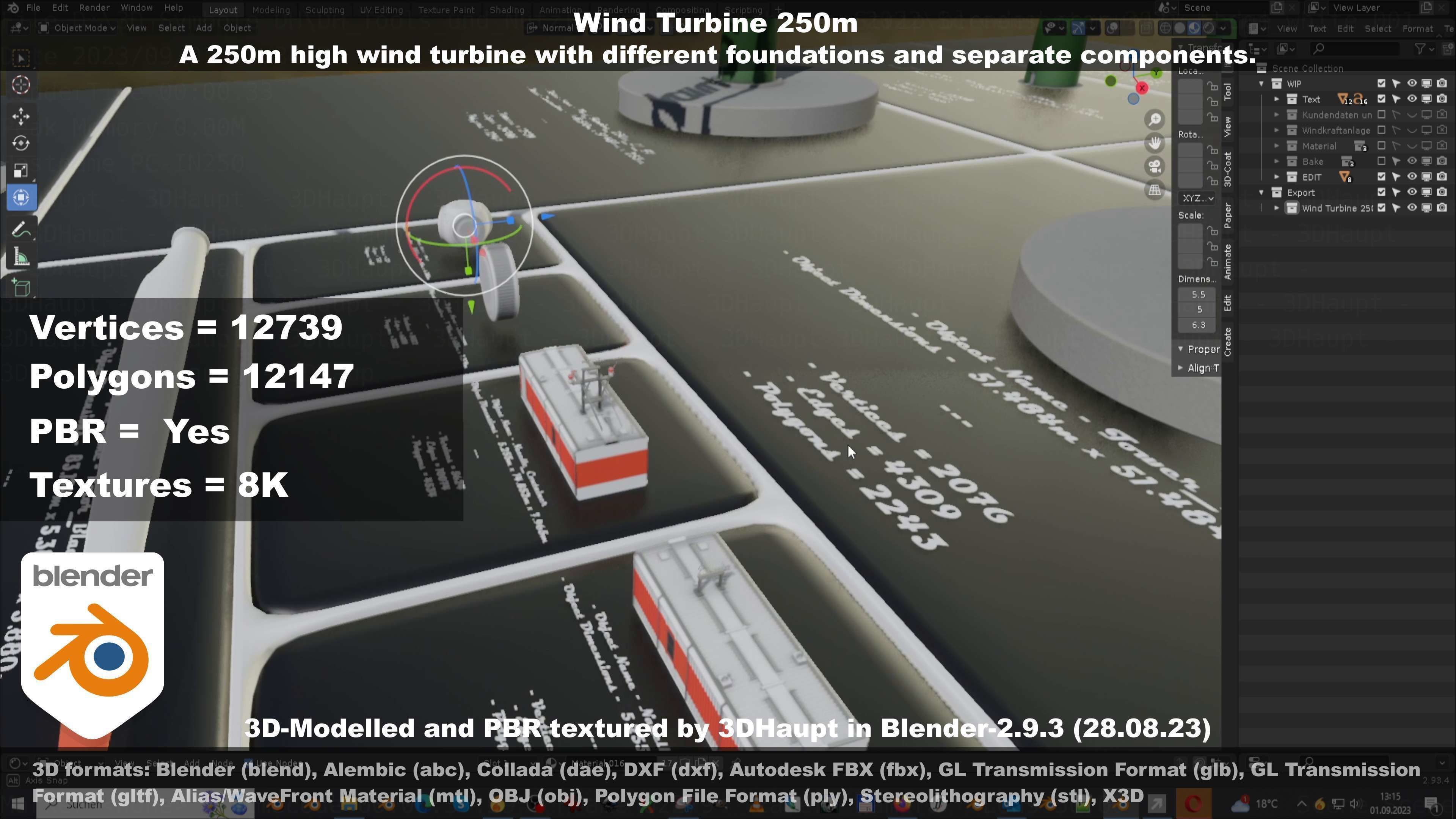 Low-Poly and Animated Wind Turbine 250m Low-poly 3D model_120