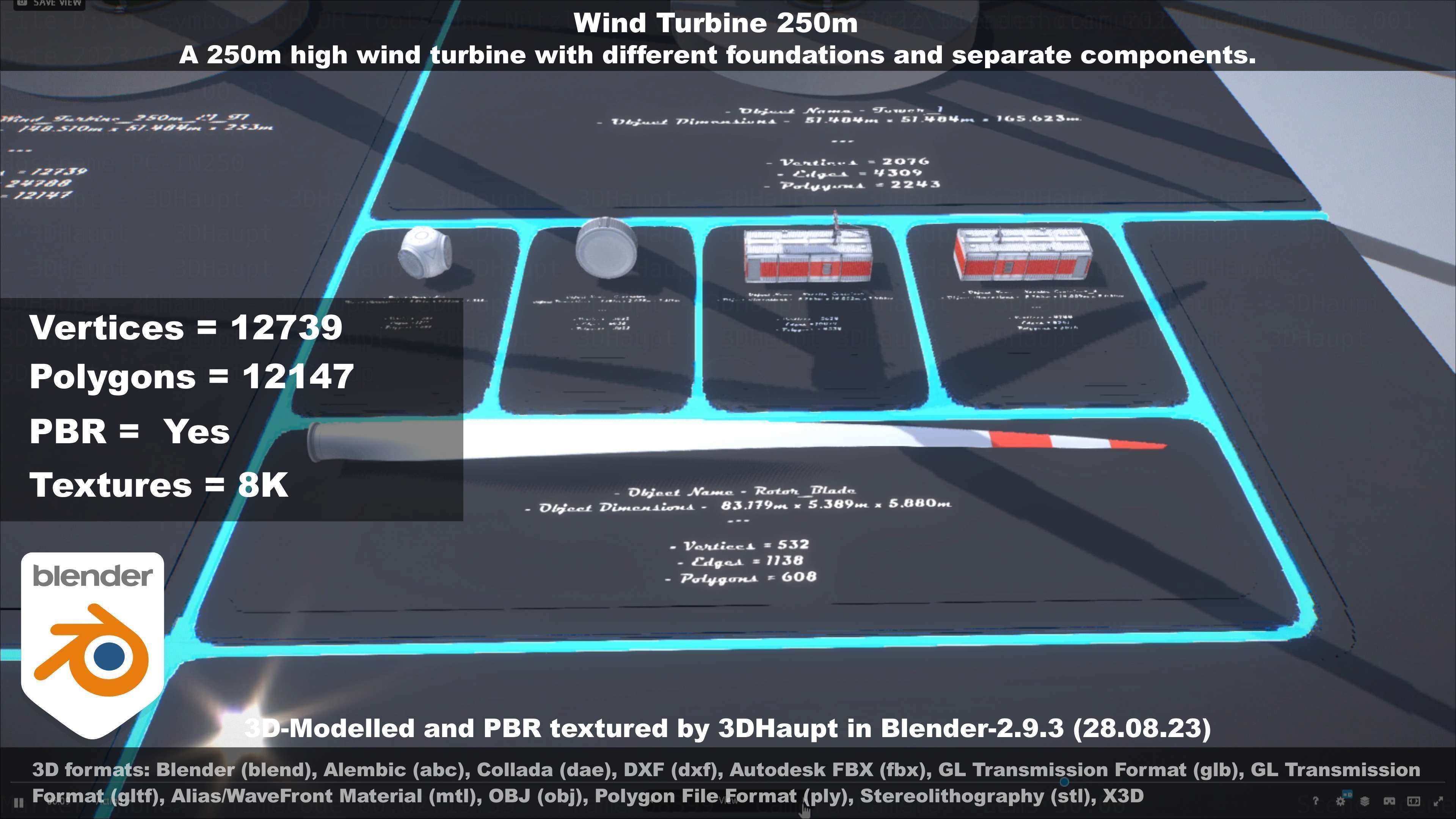 Low-Poly and Animated Wind Turbine 250m Low-poly 3D model_88