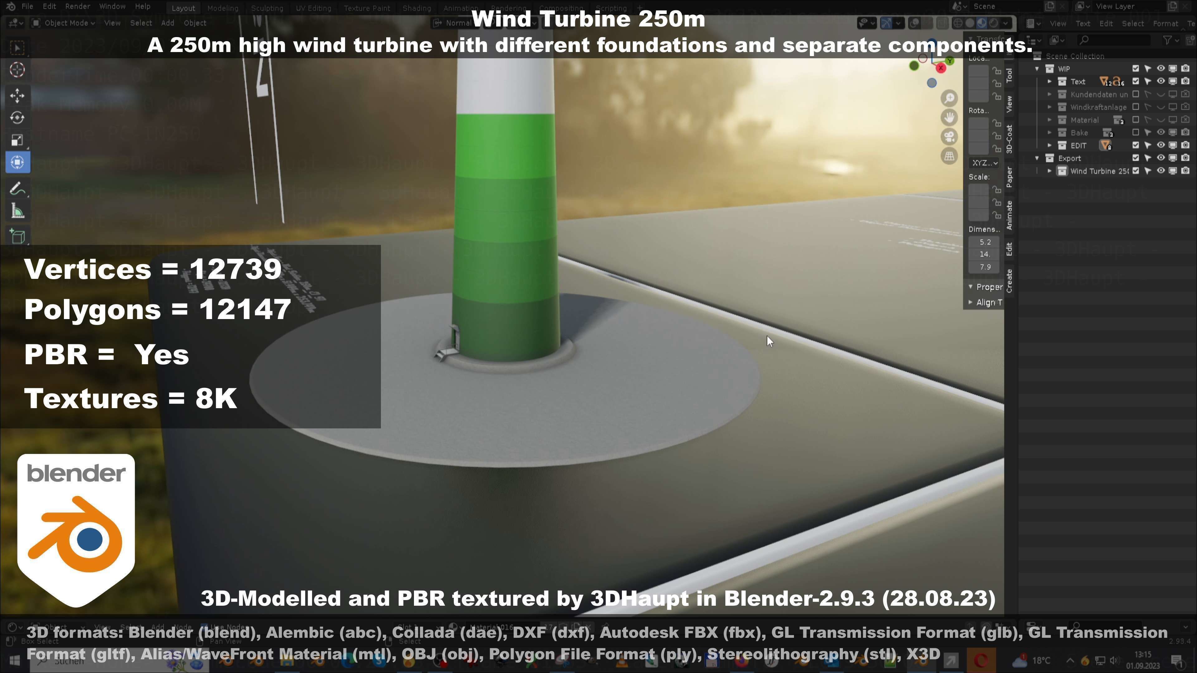 Low-Poly and Animated Wind Turbine 250m Low-poly 3D model_98