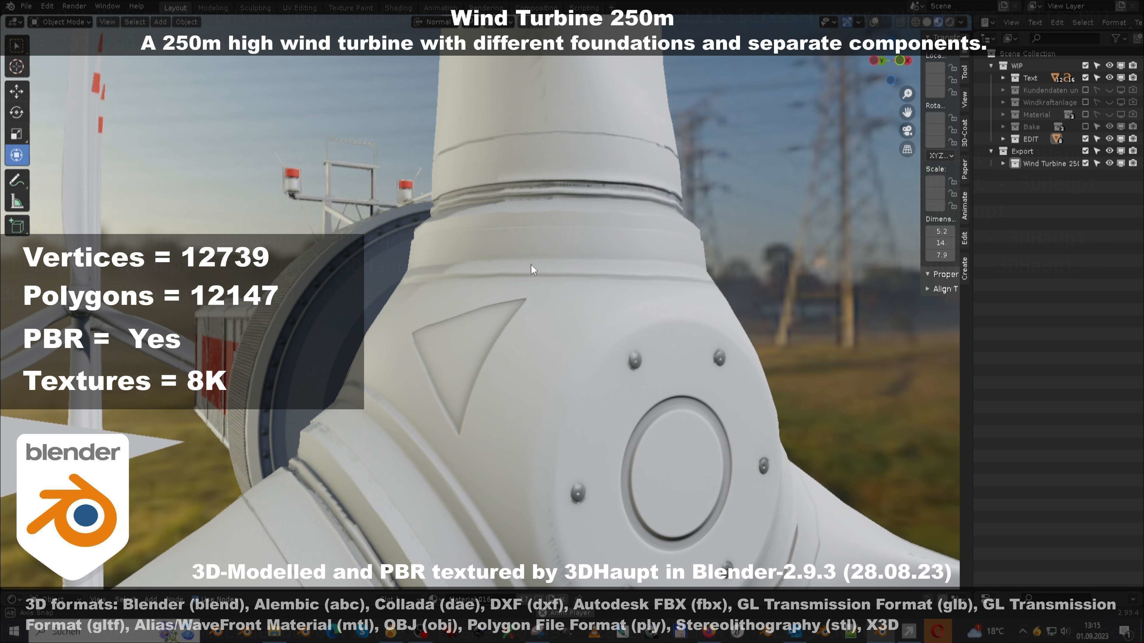 Low-Poly and Animated Wind Turbine 250m Low-poly 3D model_99