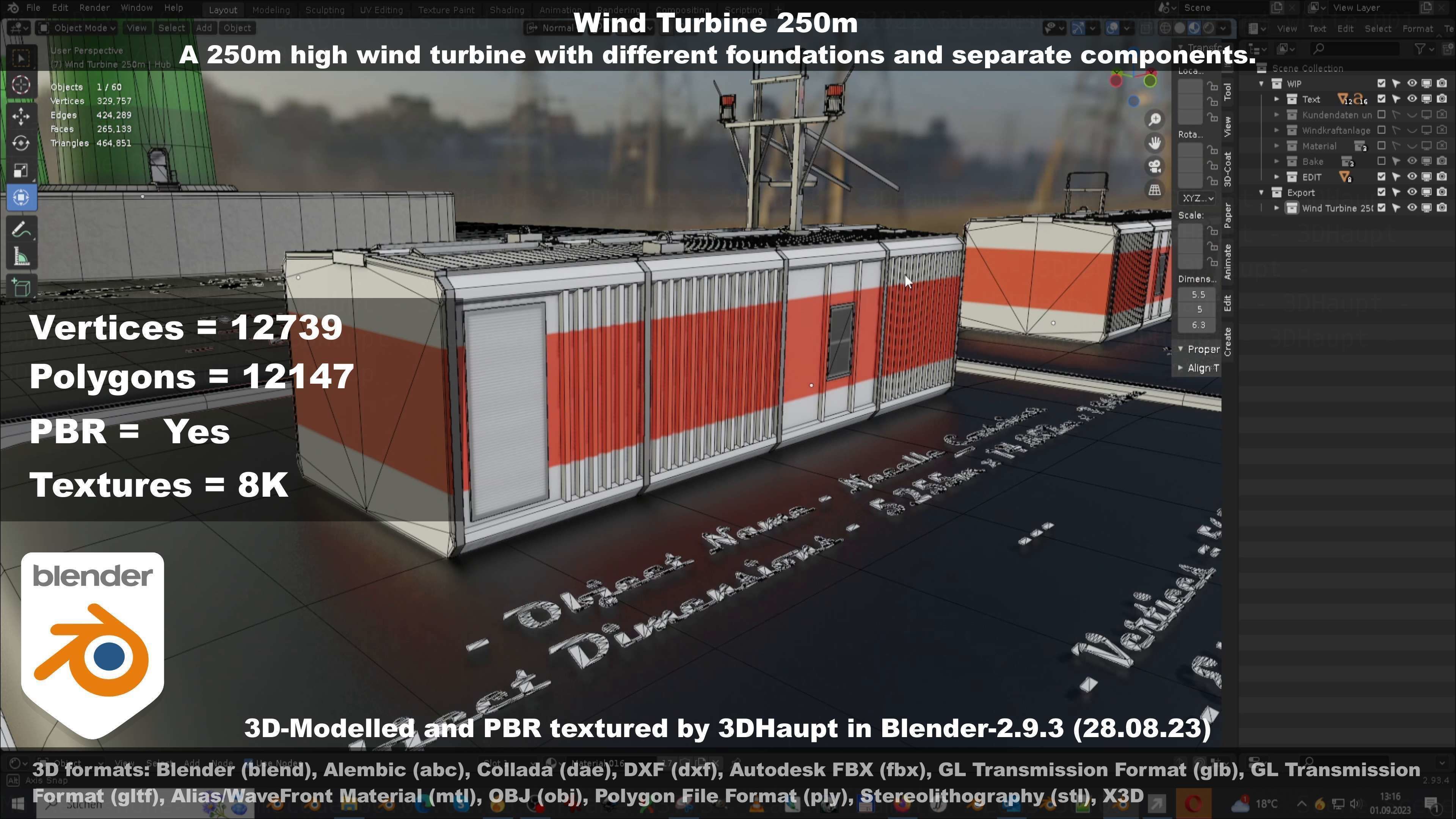 Low-Poly and Animated Wind Turbine 250m Low-poly 3D model_81