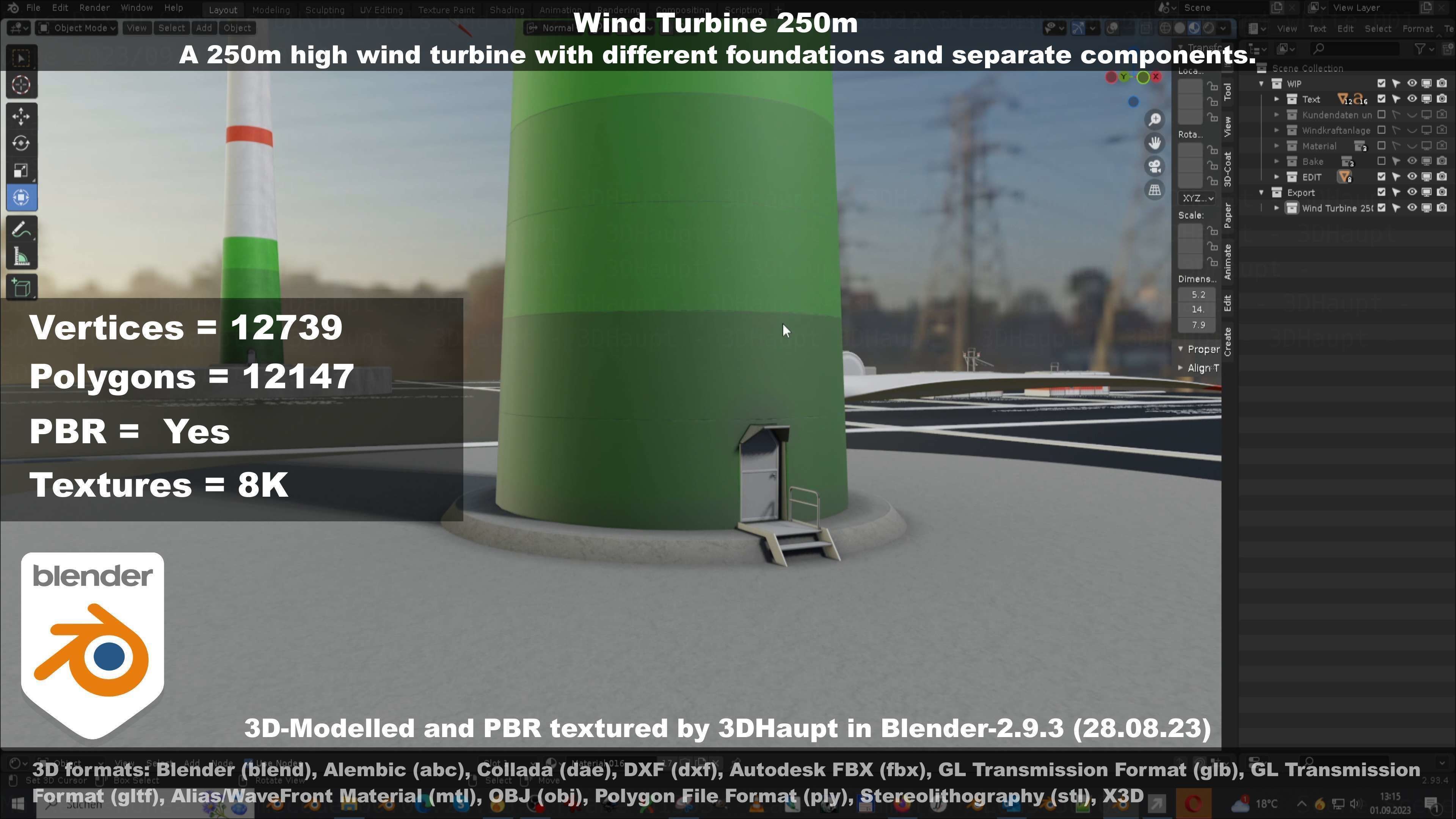 Low-Poly and Animated Wind Turbine 250m Low-poly 3D model_96