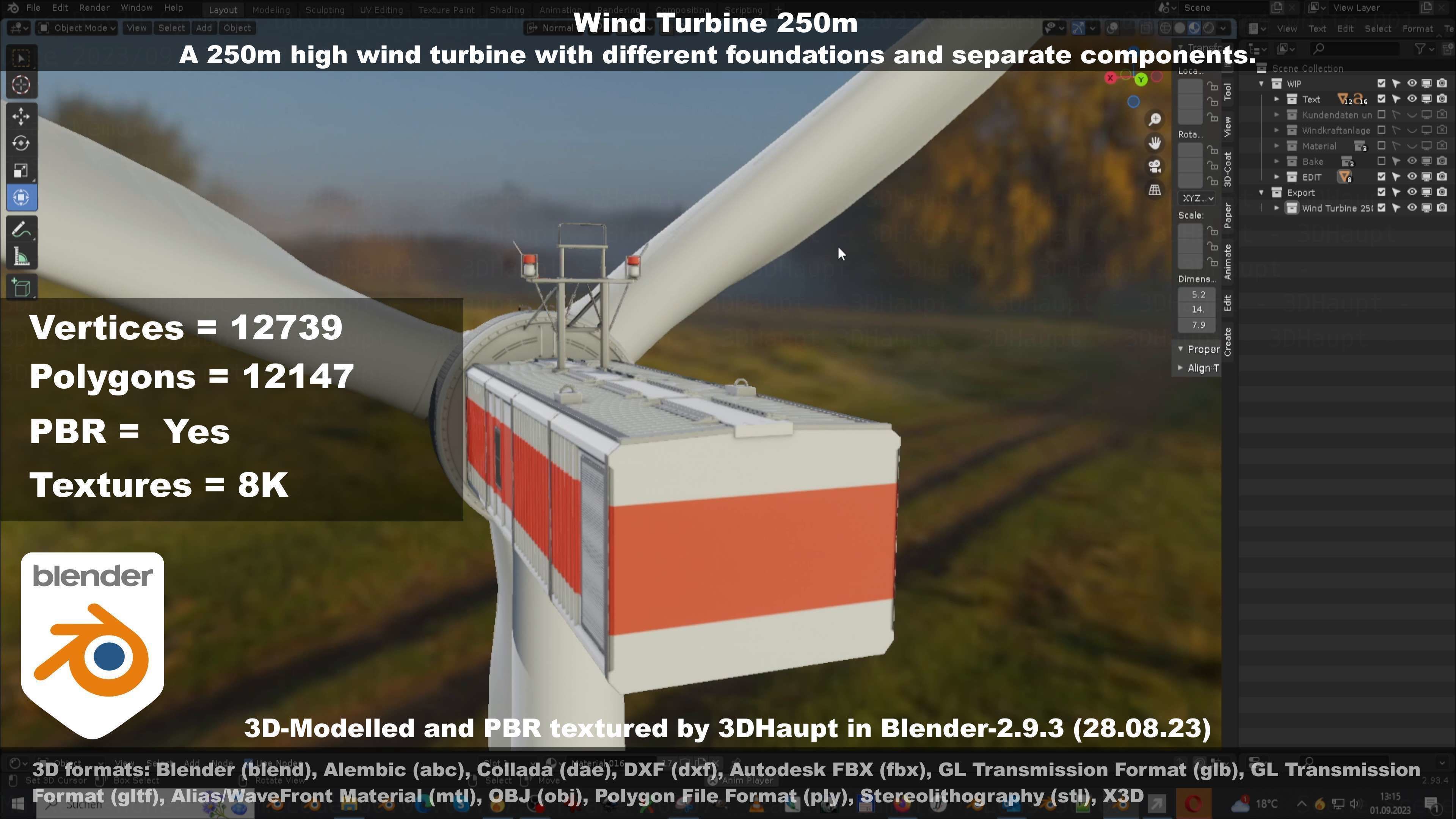 Low-Poly and Animated Wind Turbine 250m Low-poly 3D model_95