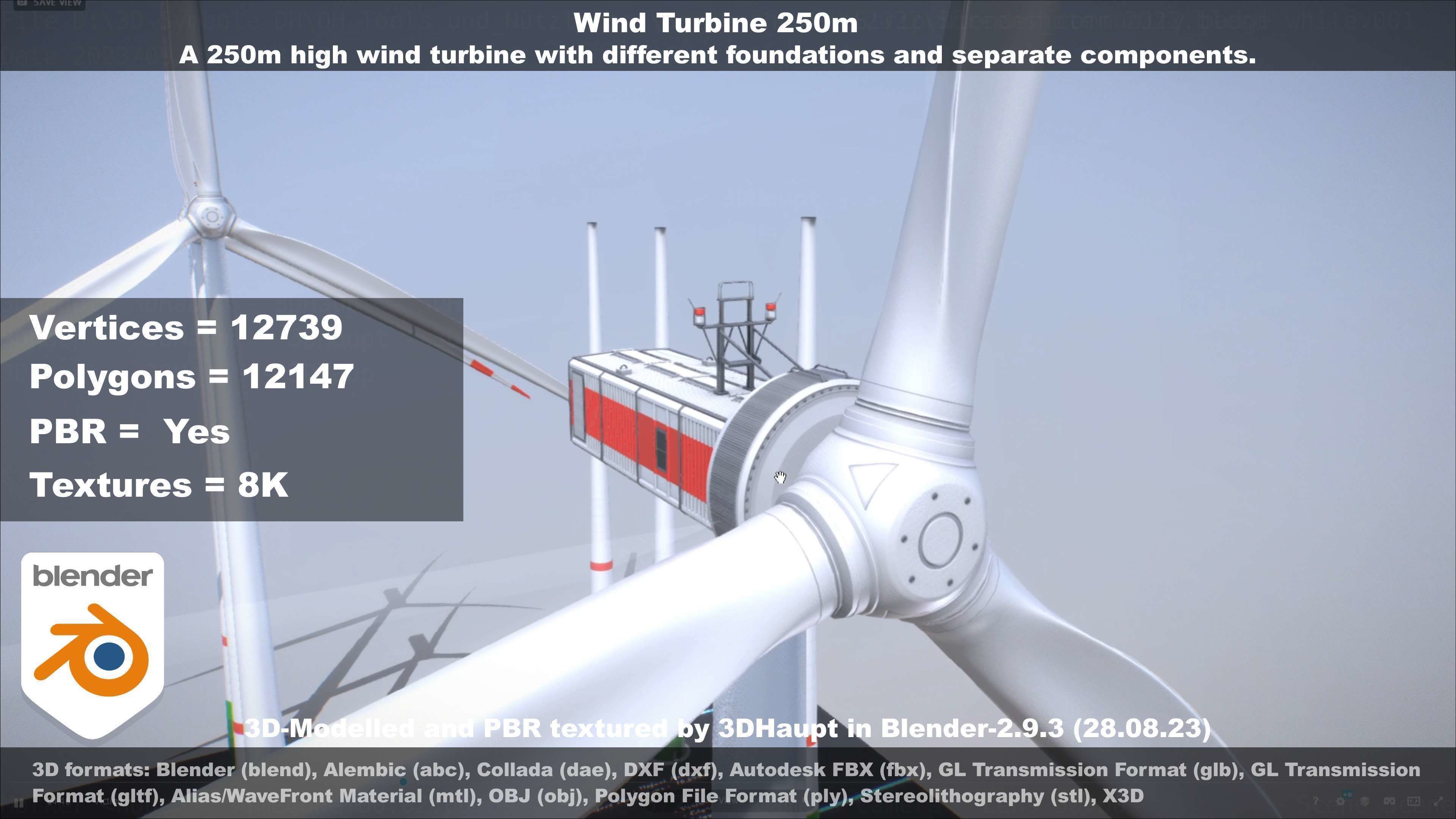 Low-Poly and Animated Wind Turbine 250m Low-poly 3D model_32