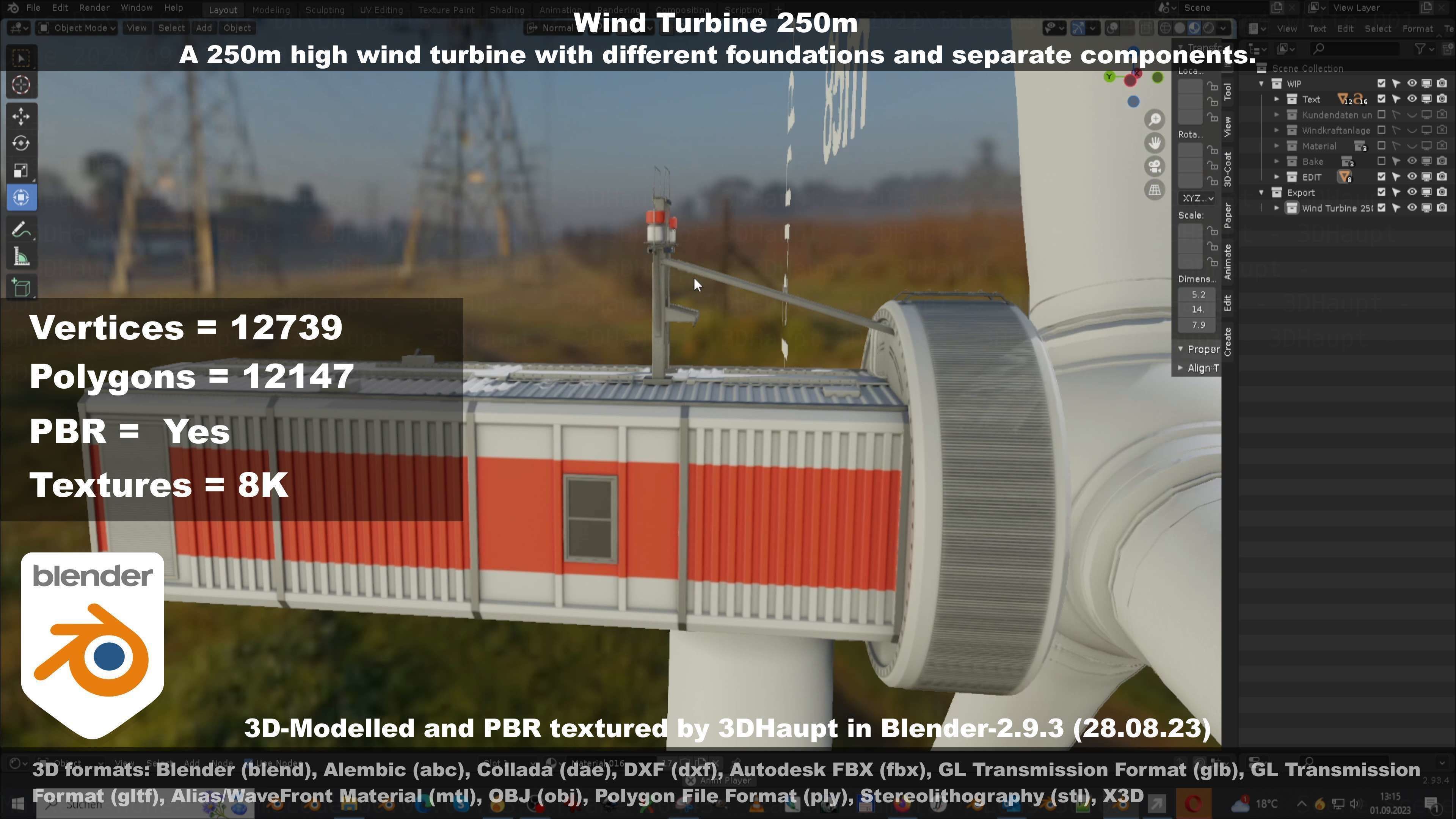 Low-Poly and Animated Wind Turbine 250m Low-poly 3D model_61