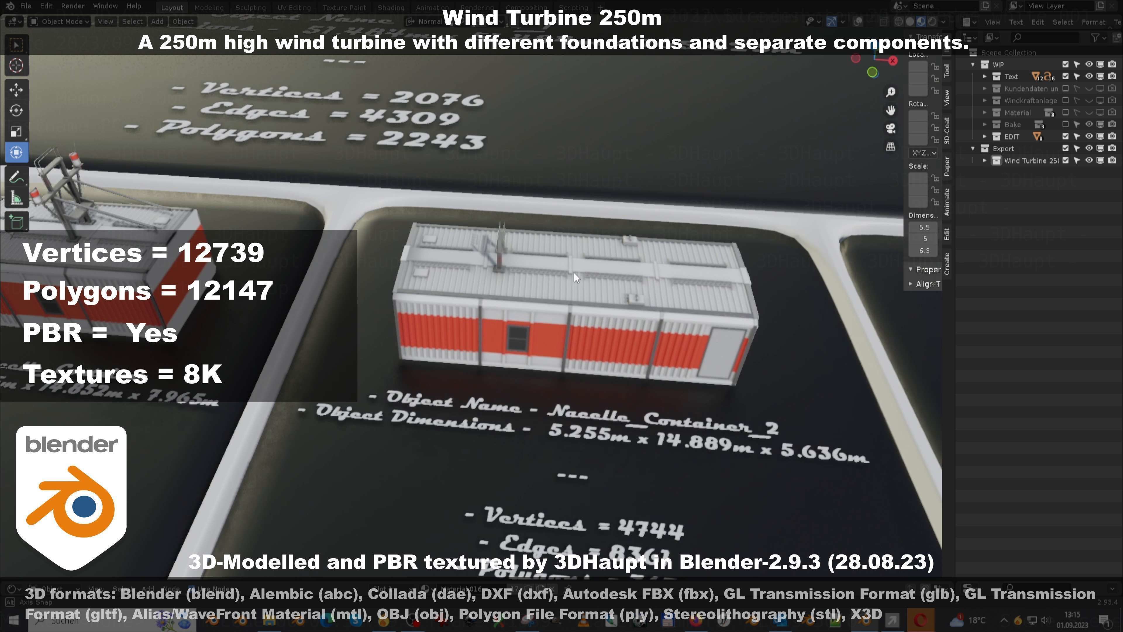 Low-Poly and Animated Wind Turbine 250m Low-poly 3D model_121
