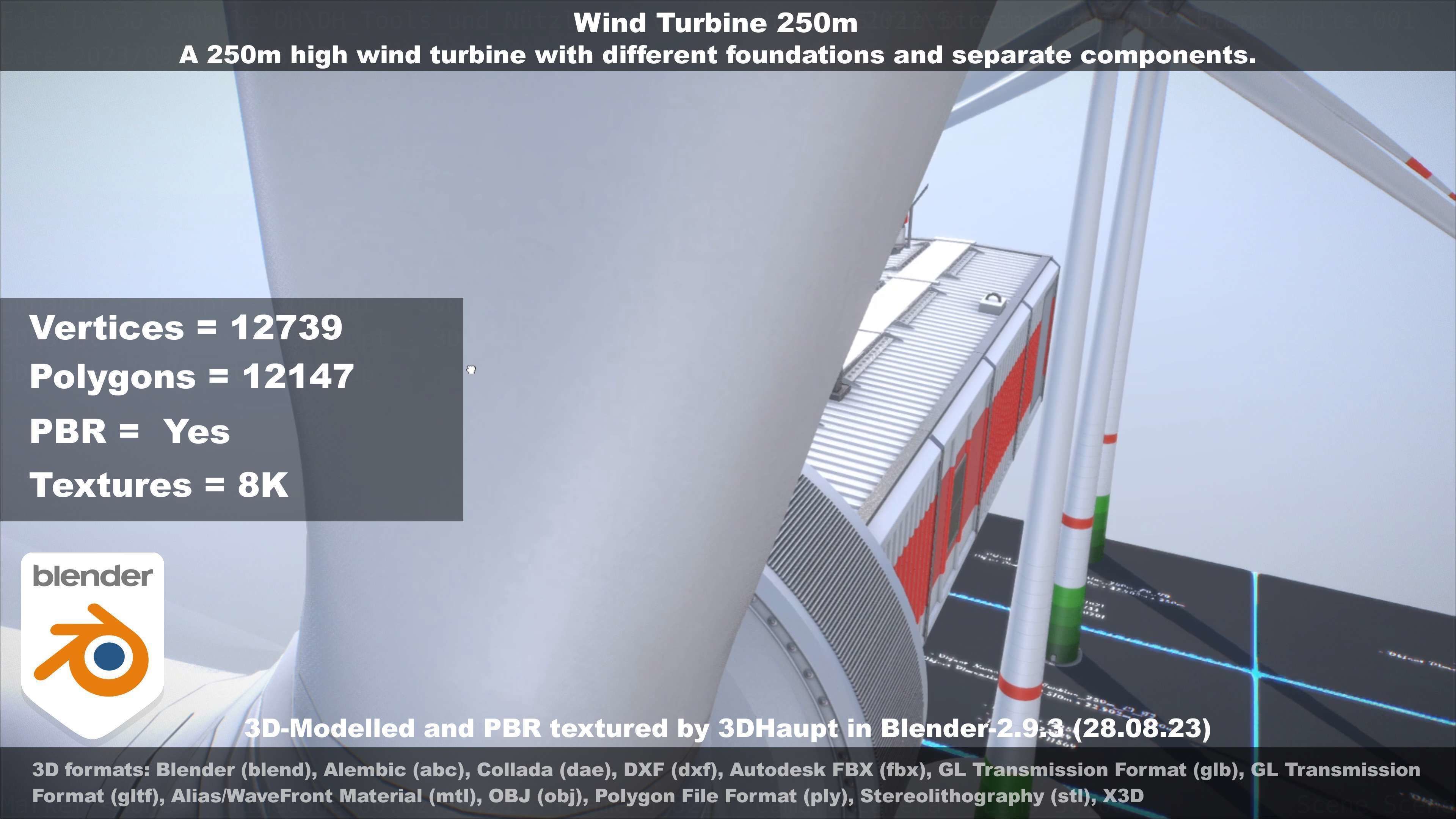 Low-Poly and Animated Wind Turbine 250m Low-poly 3D model_87