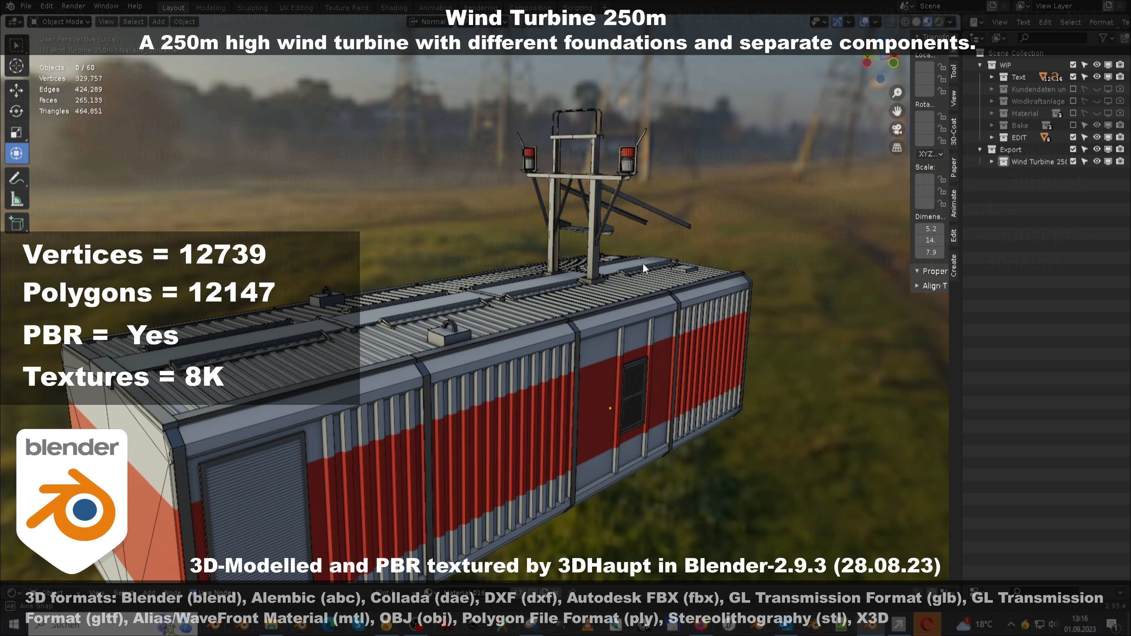 Low-Poly and Animated Wind Turbine 250m Low-poly 3D model_122