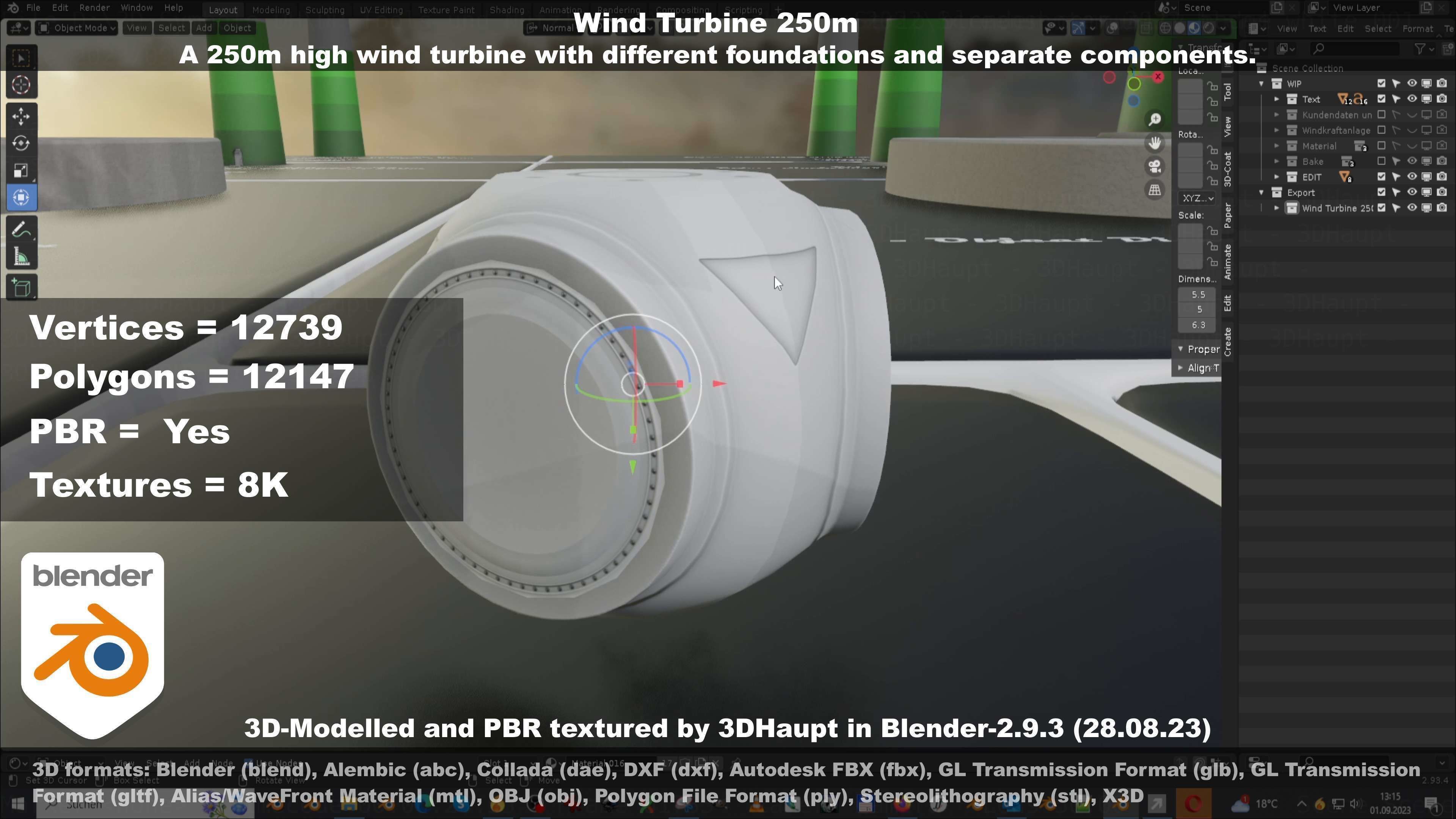 Low-Poly and Animated Wind Turbine 250m Low-poly 3D model_56
