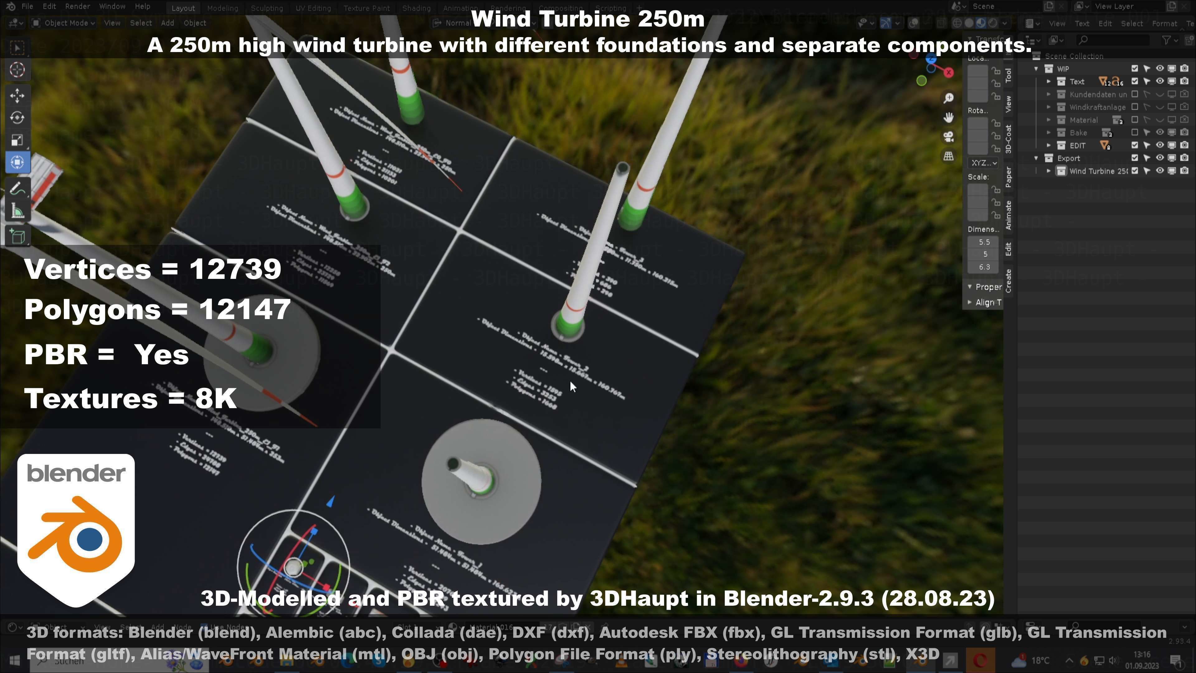 Low-Poly and Animated Wind Turbine 250m Low-poly 3D model_123