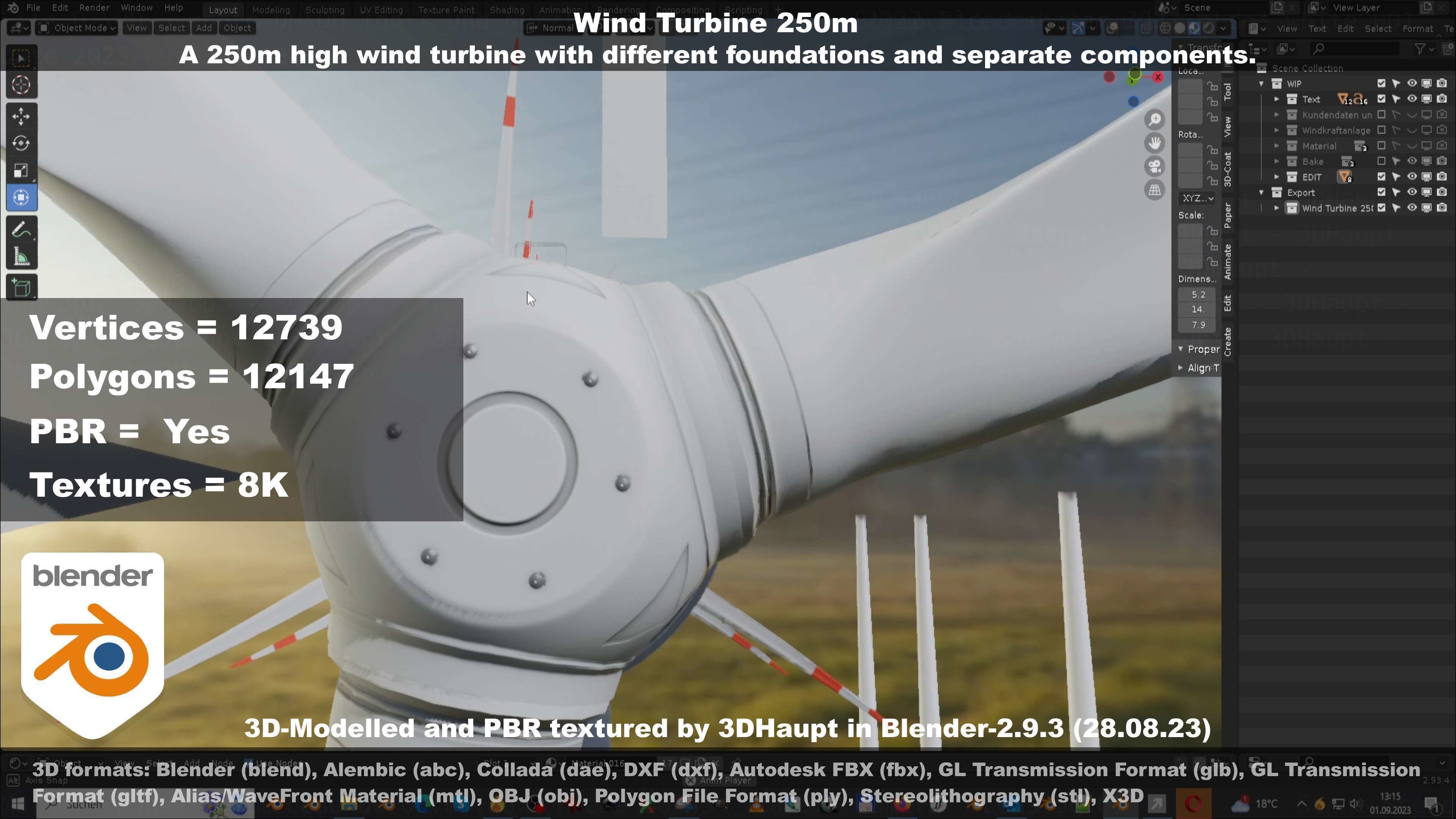 Low-Poly and Animated Wind Turbine 250m Low-poly 3D model_45