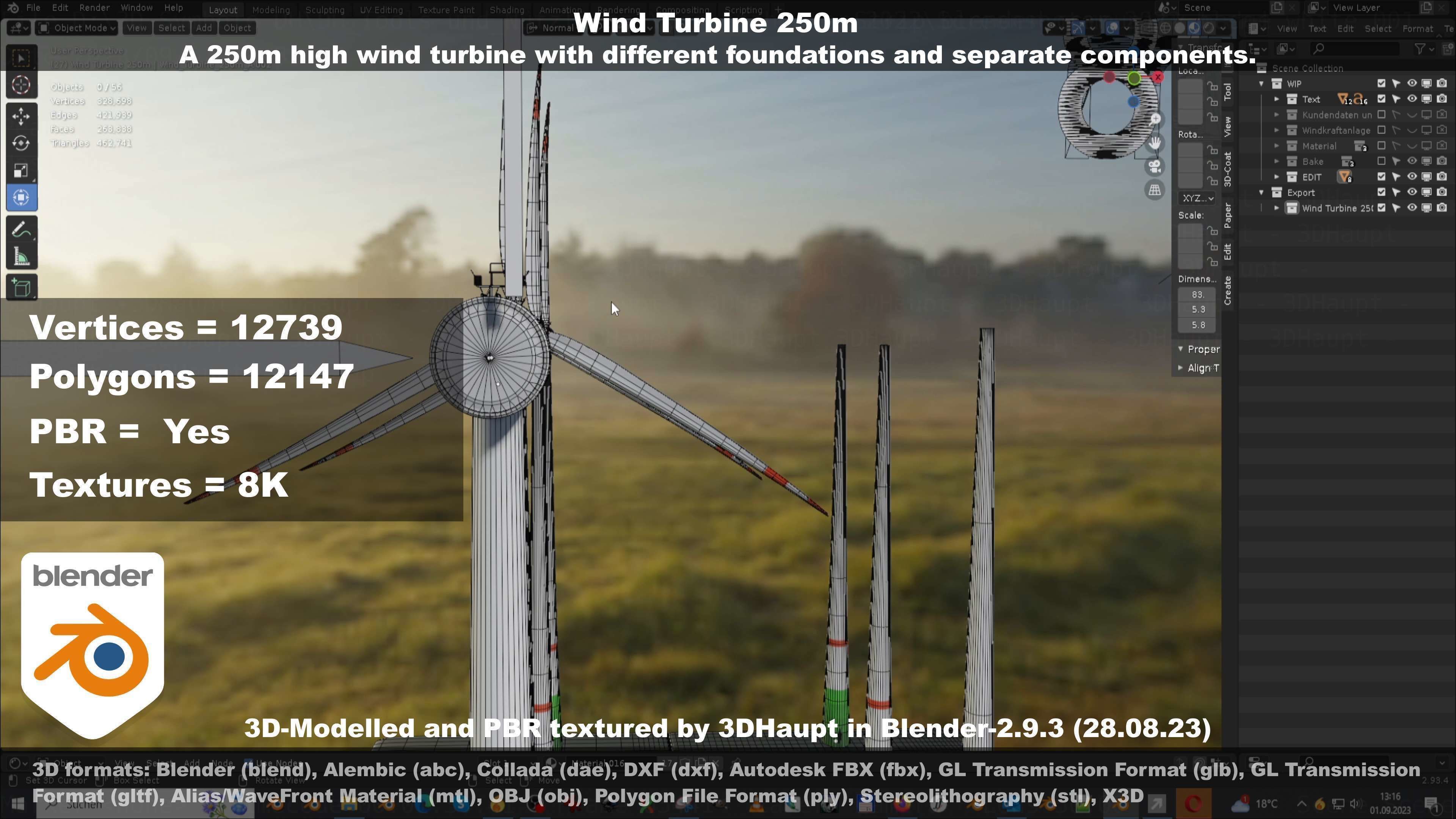 Low-Poly and Animated Wind Turbine 250m Low-poly 3D model_112