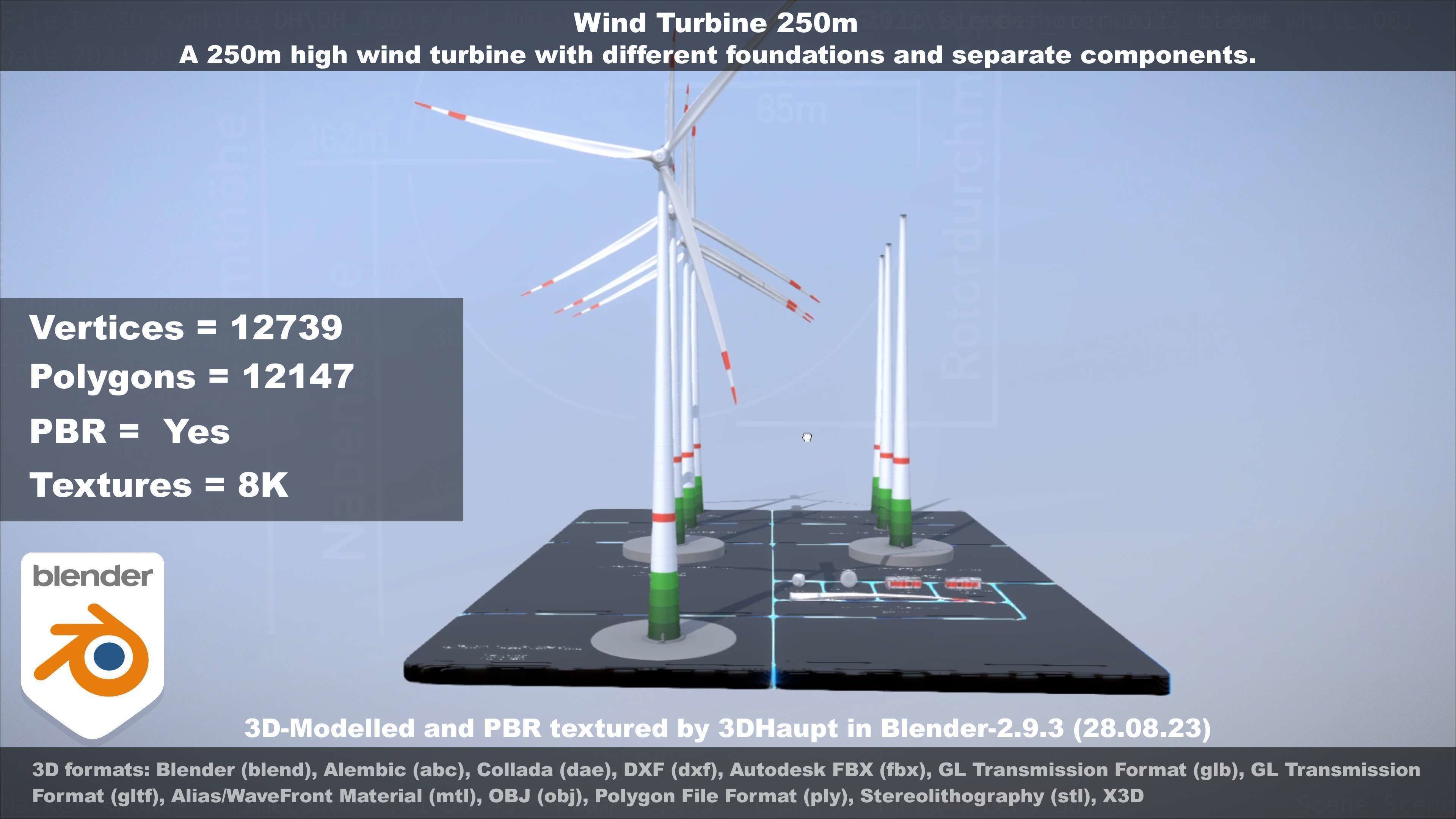 Low-Poly and Animated Wind Turbine 250m Low-poly 3D model_86