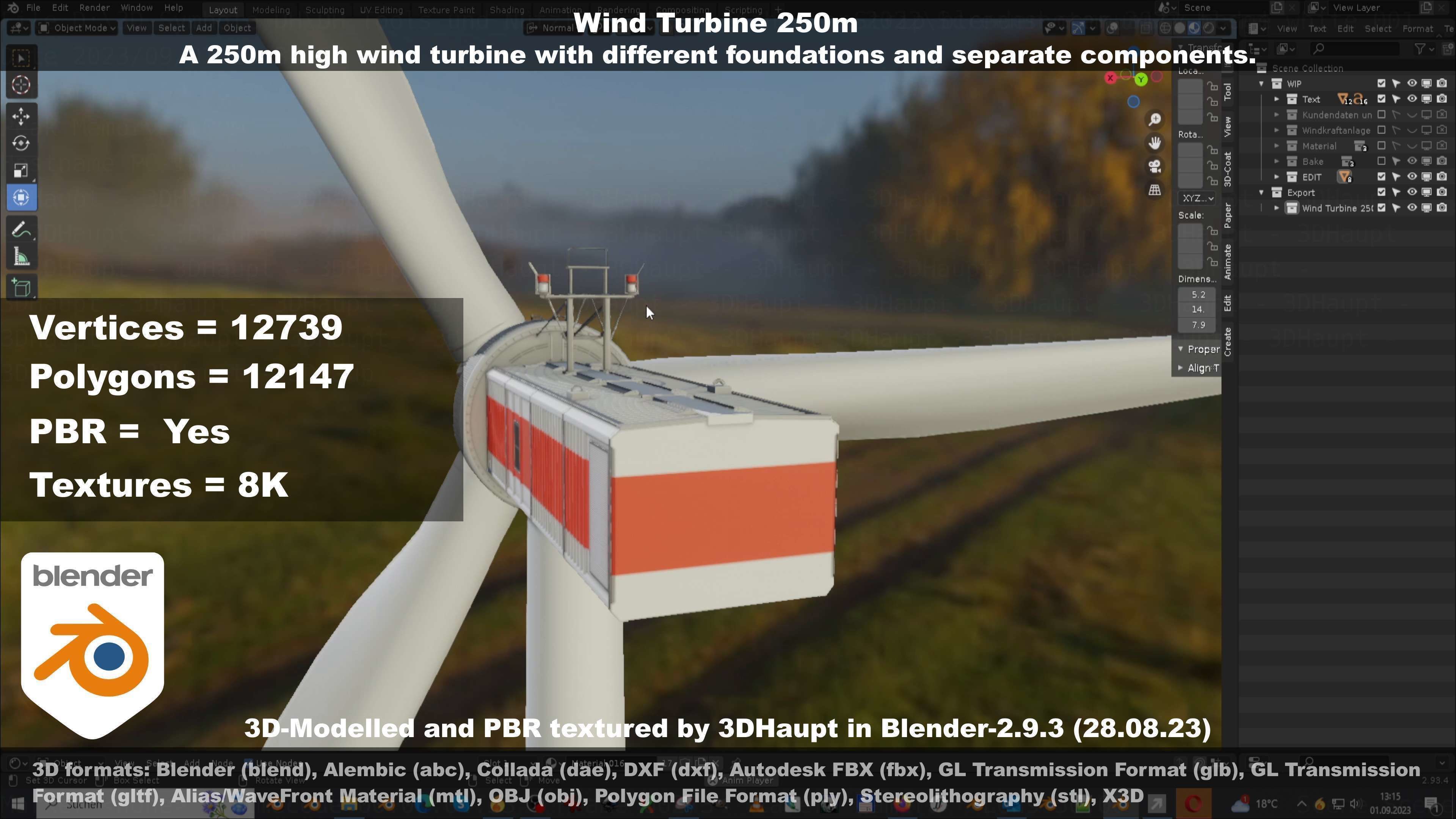 Low-Poly and Animated Wind Turbine 250m Low-poly 3D model_50