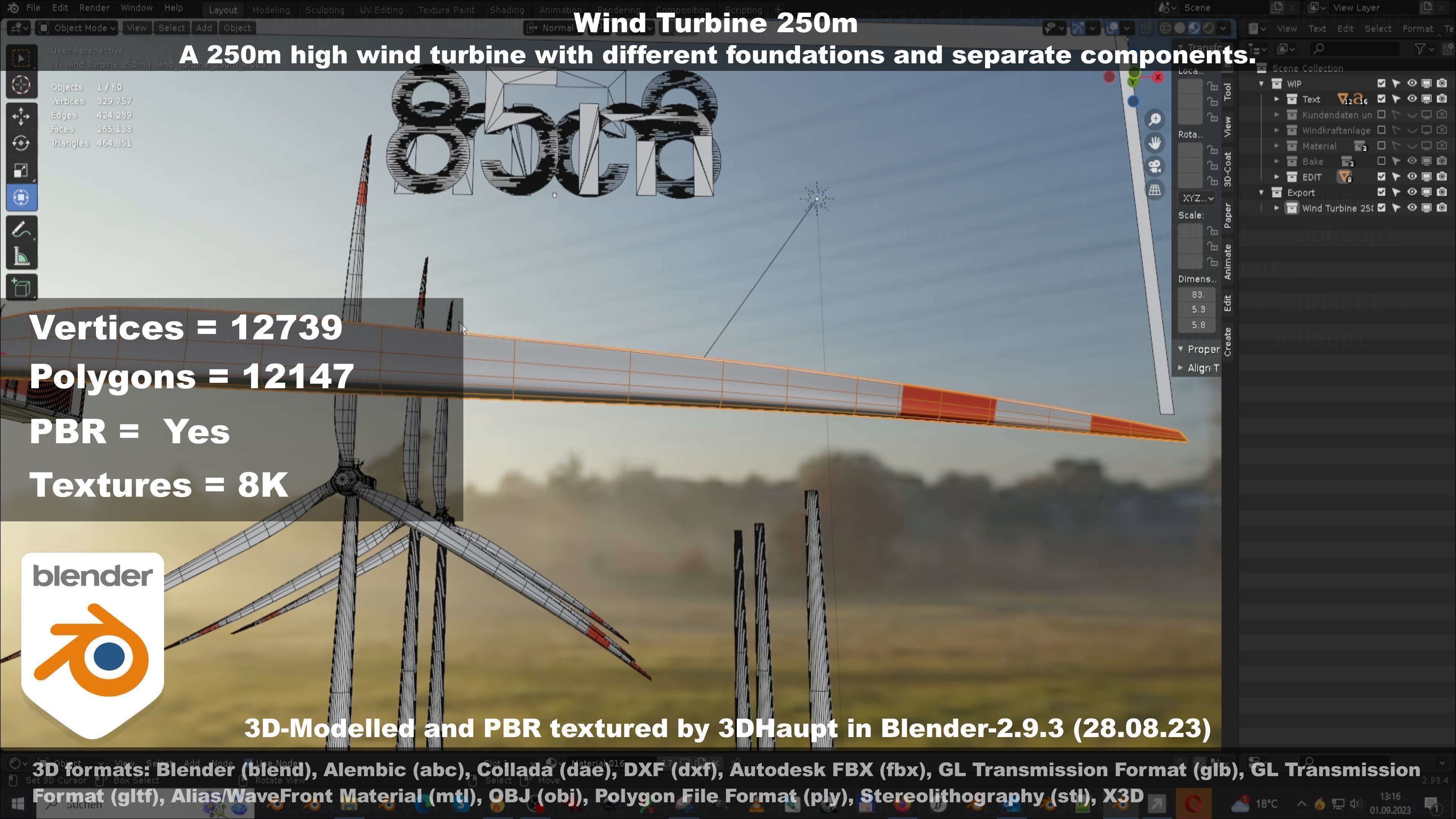 Low-Poly and Animated Wind Turbine 250m Low-poly 3D model_108