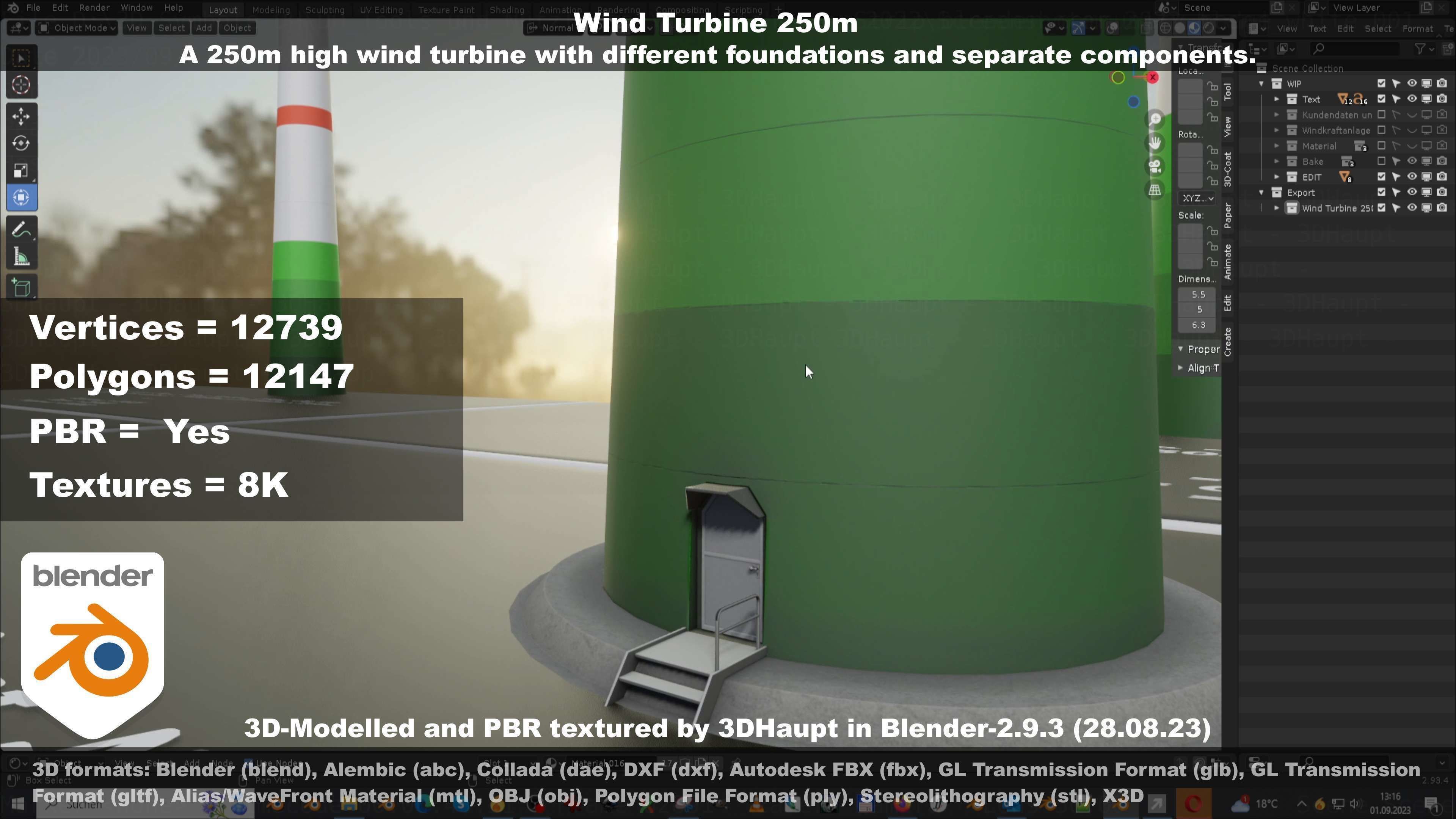 Low-Poly and Animated Wind Turbine 250m Low-poly 3D model_60