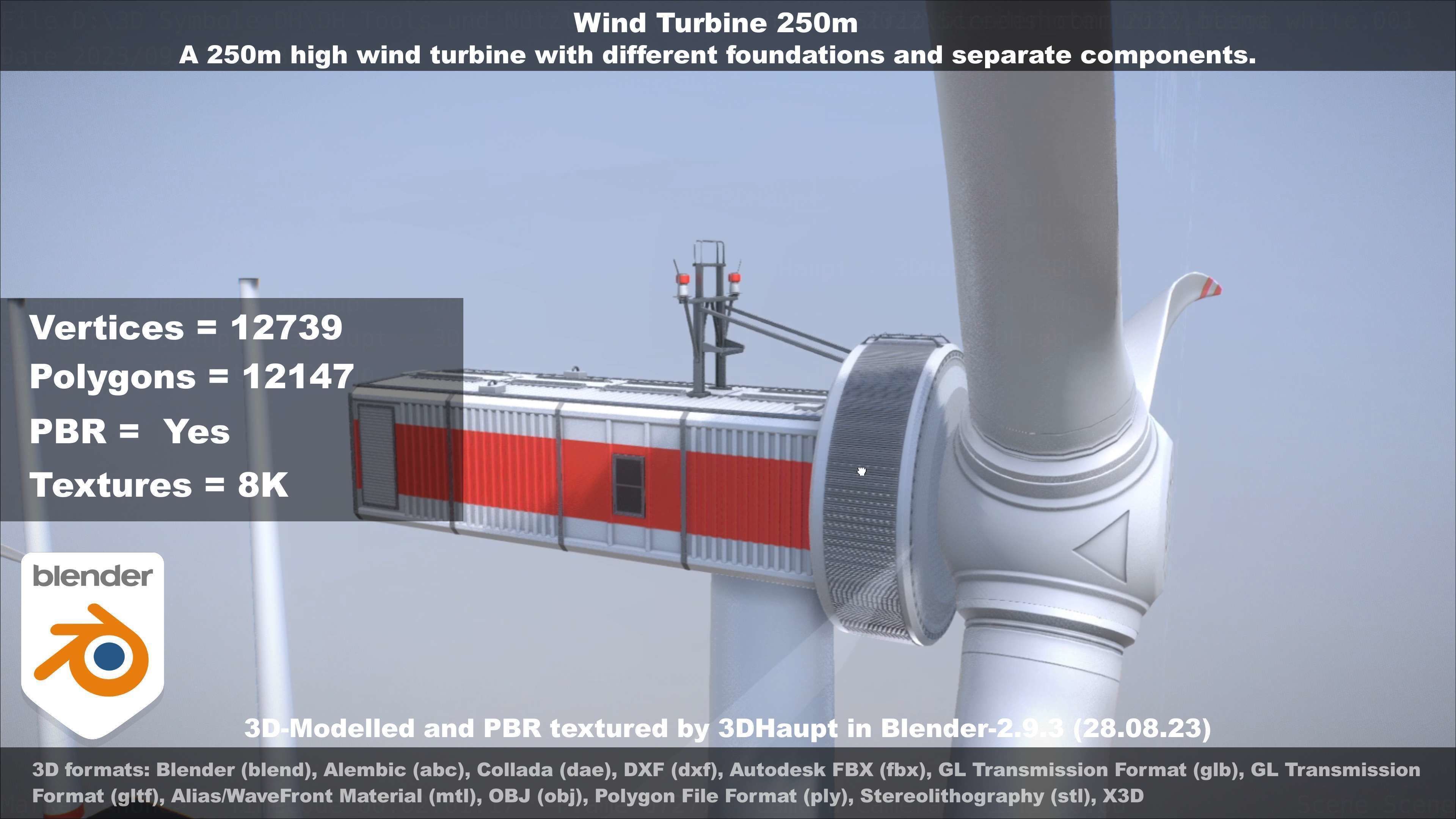 Low-Poly and Animated Wind Turbine 250m Low-poly 3D model_29
