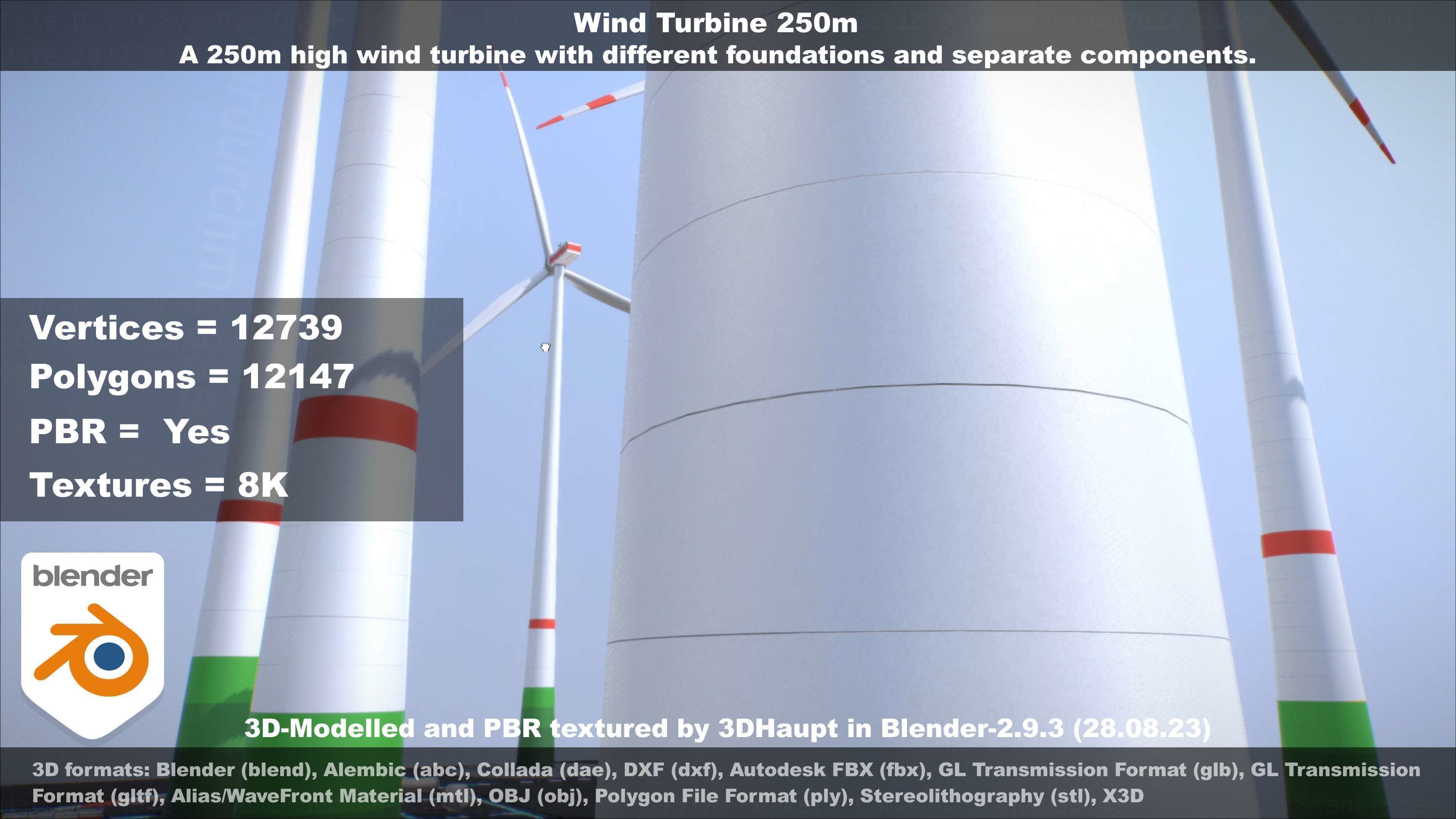 Low-Poly and Animated Wind Turbine 250m Low-poly 3D model_80