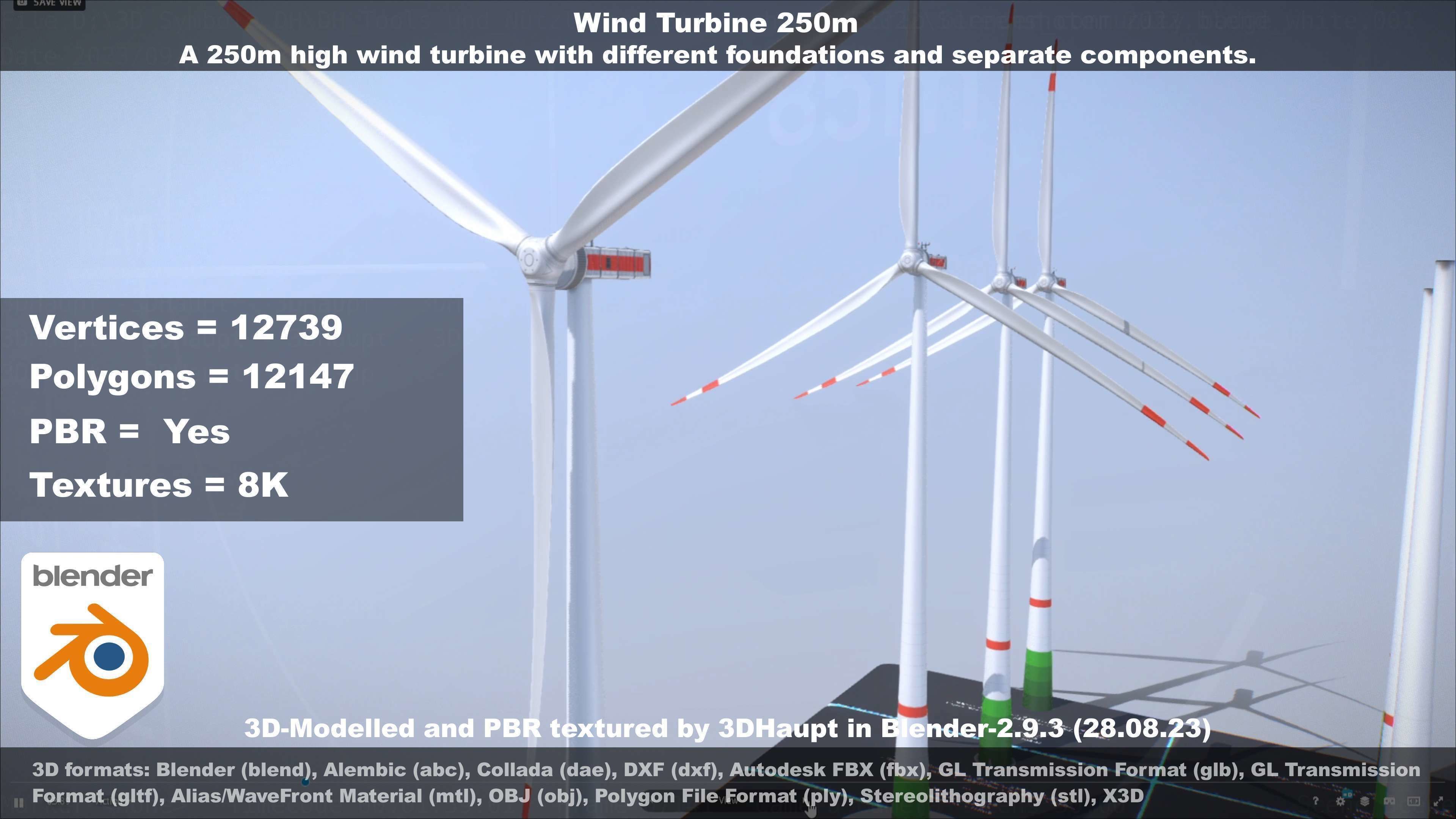 Low-Poly and Animated Wind Turbine 250m Low-poly 3D model_79