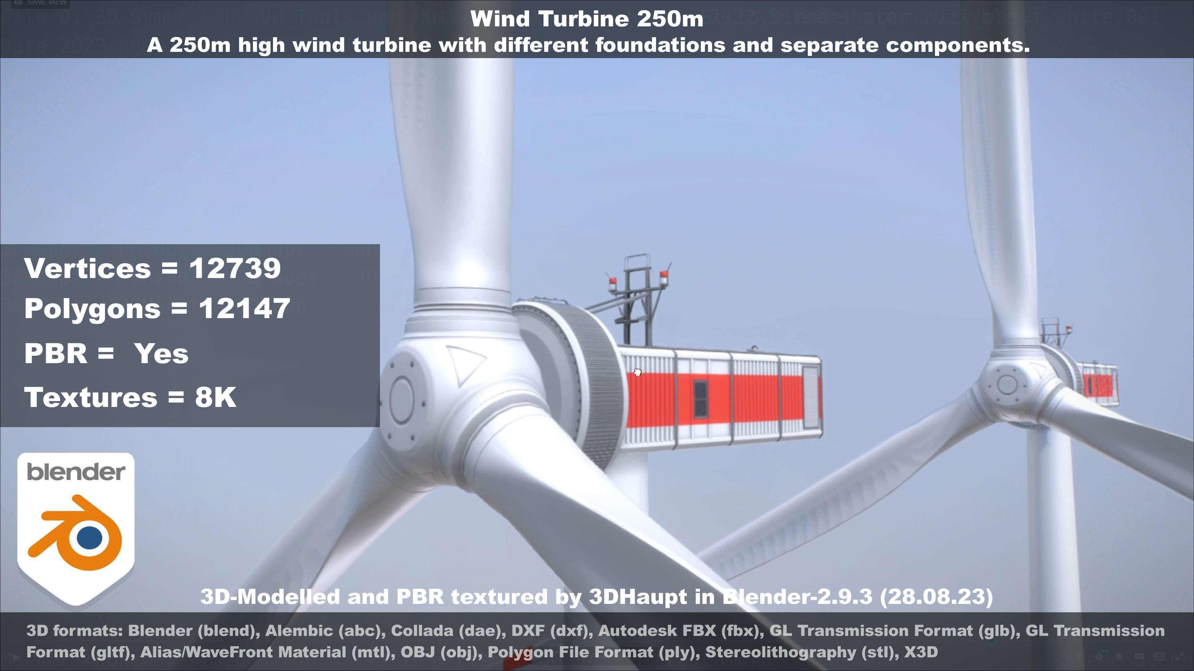 Low-Poly and Animated Wind Turbine 250m Low-poly 3D model_43
