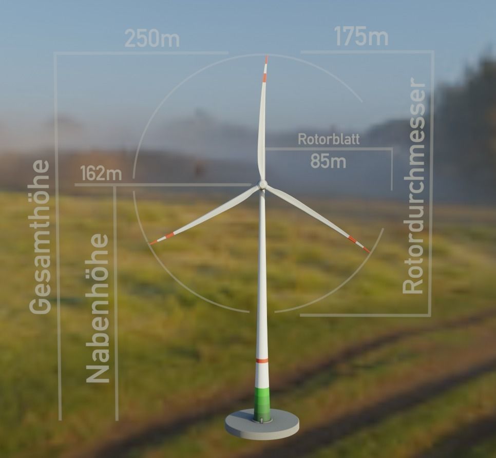 Low-Poly and Animated Wind Turbine 250m Low-poly 3D model_5
