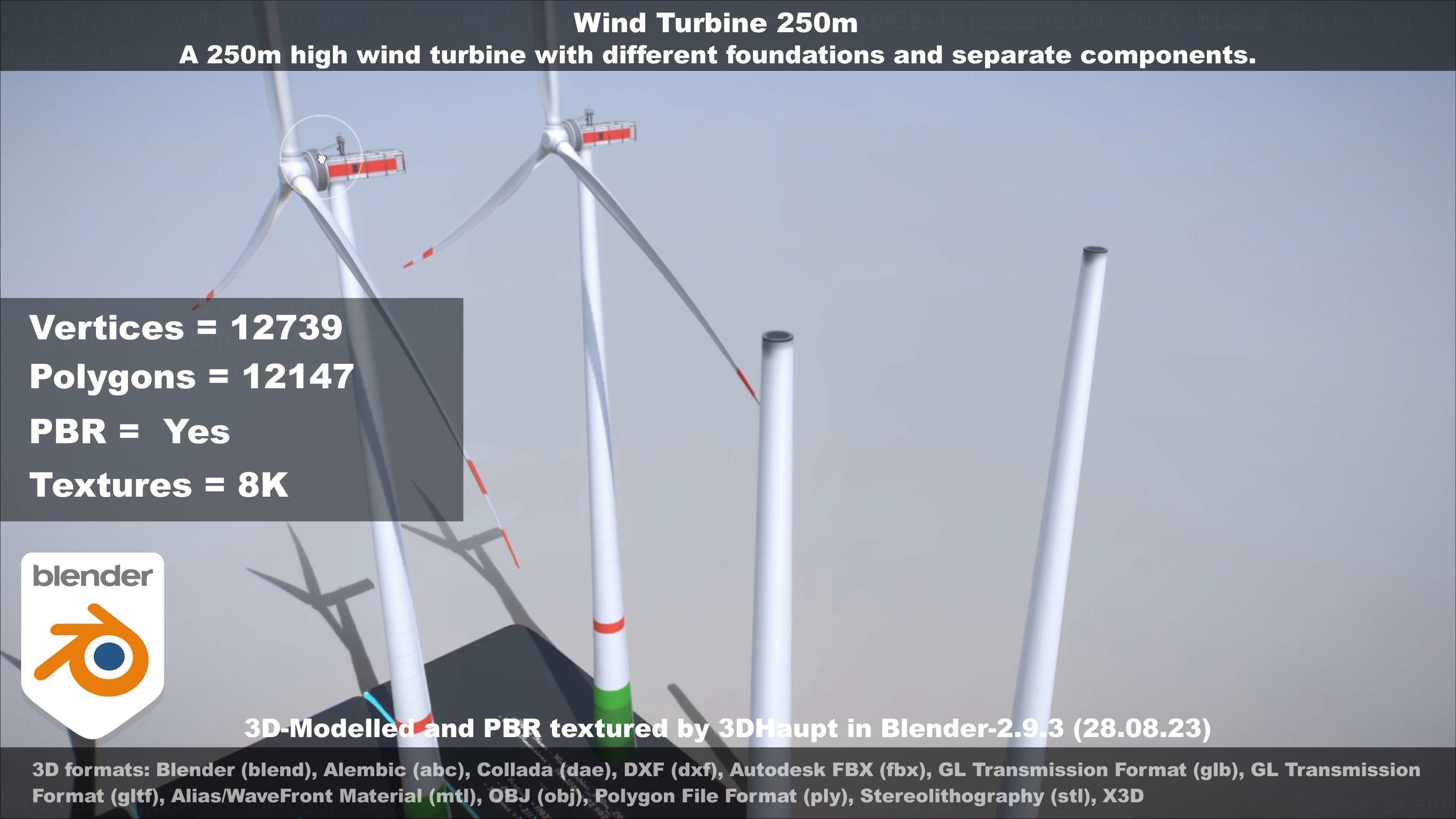 Low-Poly and Animated Wind Turbine 250m Low-poly 3D model_83