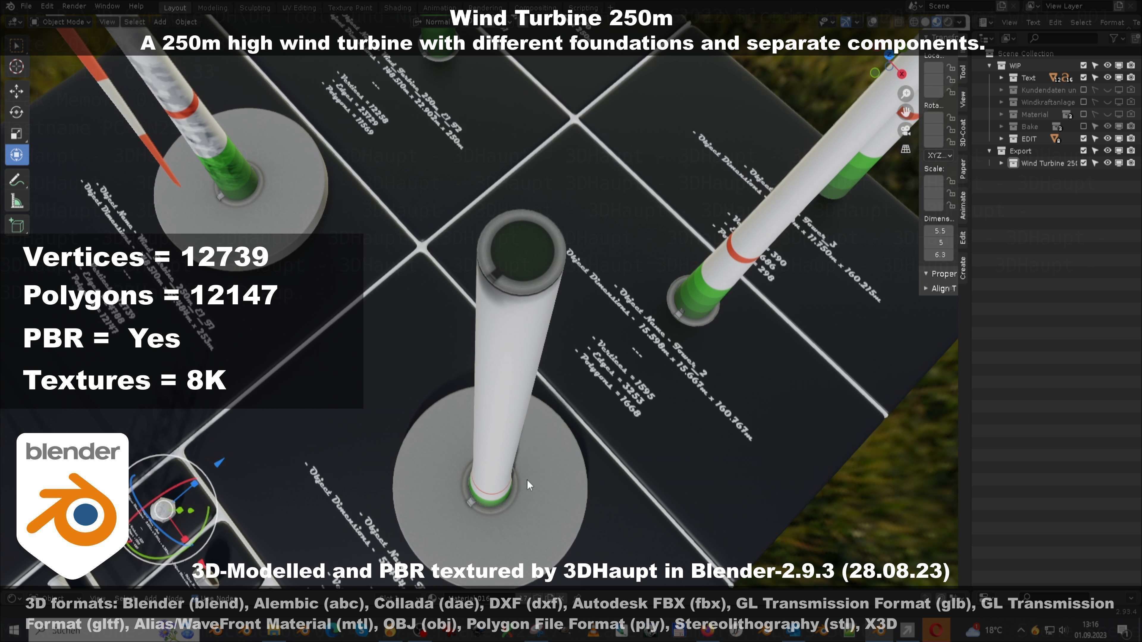 Low-Poly and Animated Wind Turbine 250m Low-poly 3D model_68