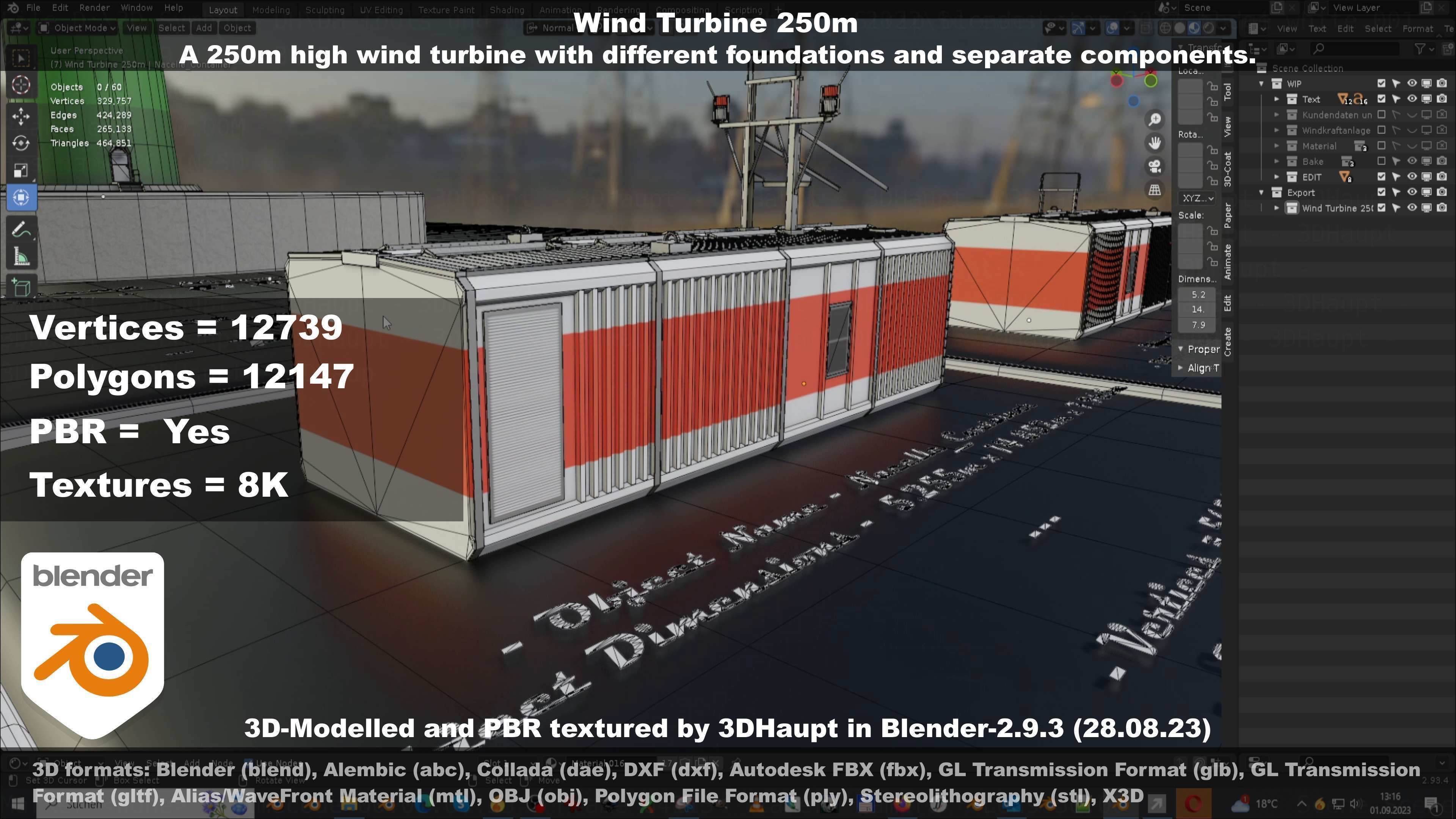 Low-Poly and Animated Wind Turbine 250m Low-poly 3D model_41