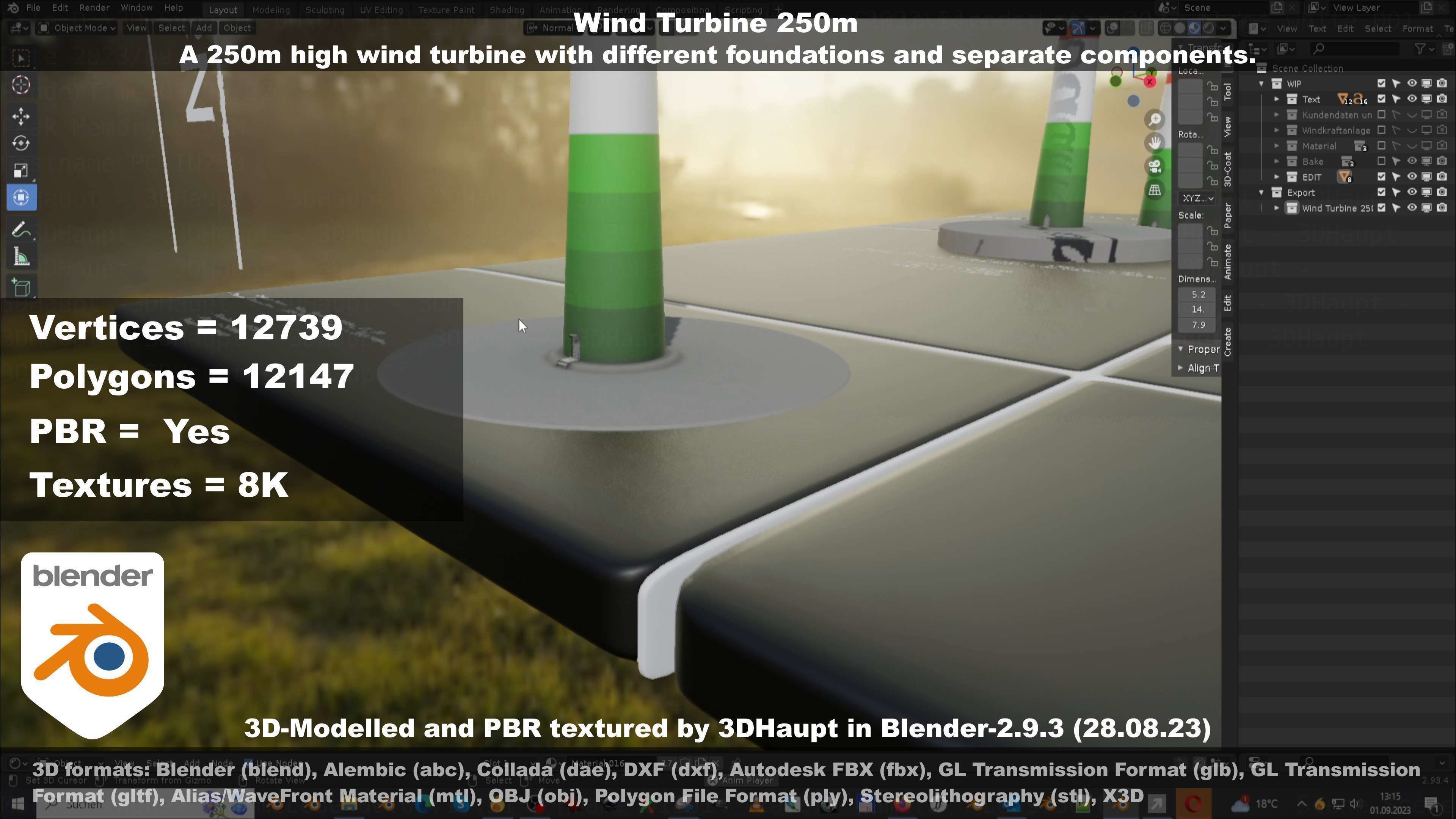 Low-Poly and Animated Wind Turbine 250m Low-poly 3D model_77