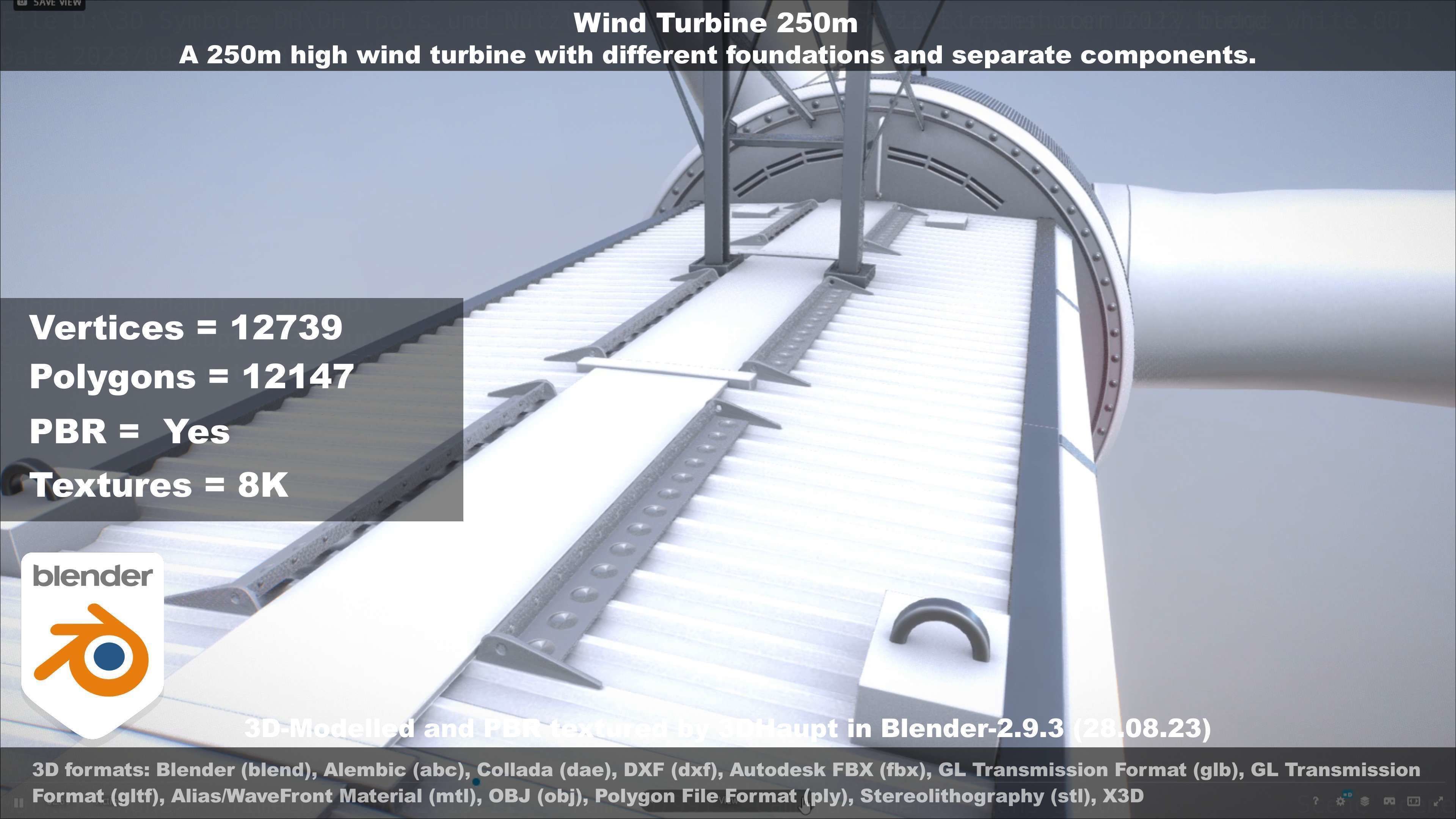 Low-Poly and Animated Wind Turbine 250m Low-poly 3D model_91