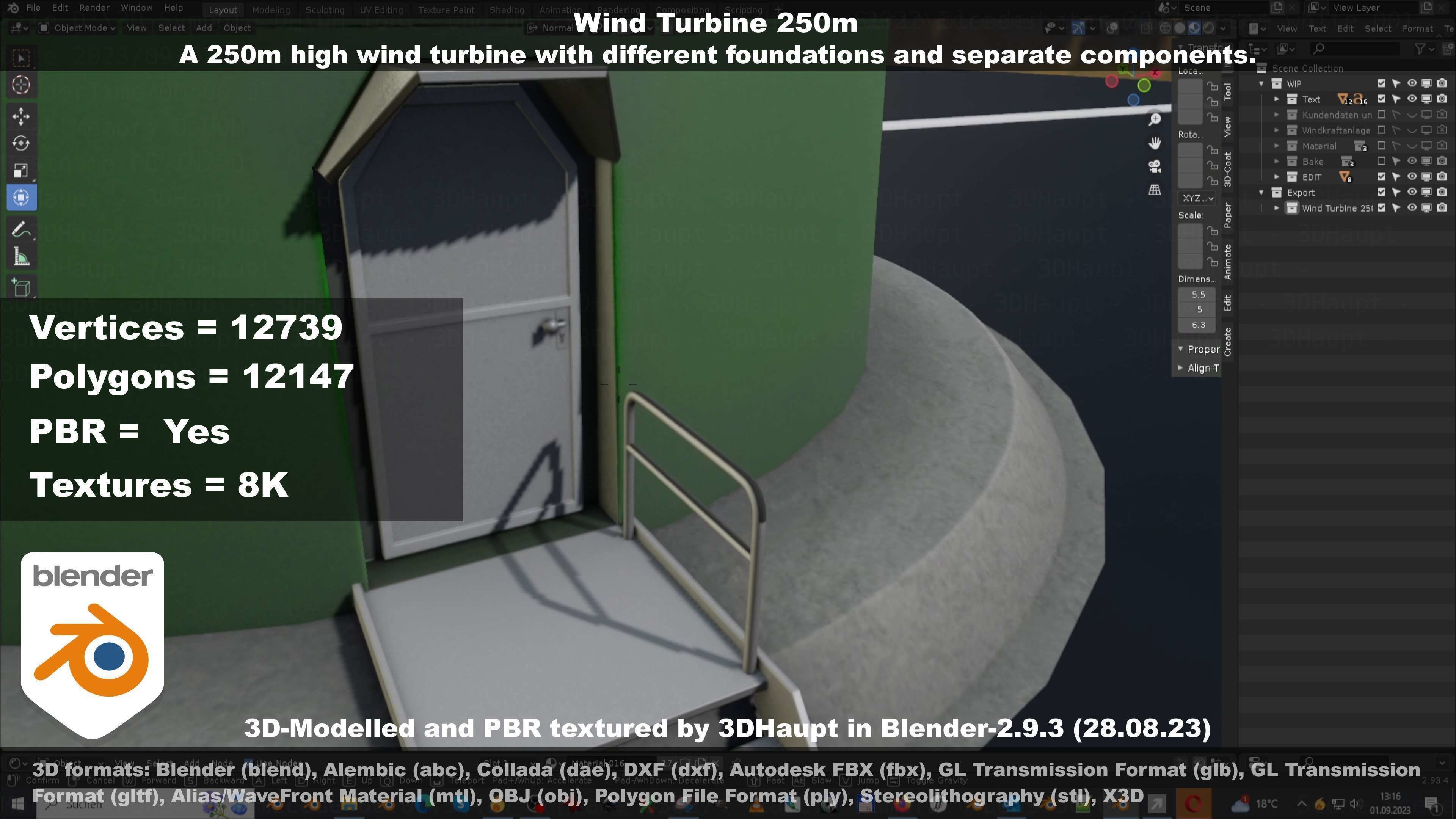 Low-Poly and Animated Wind Turbine 250m Low-poly 3D model_49