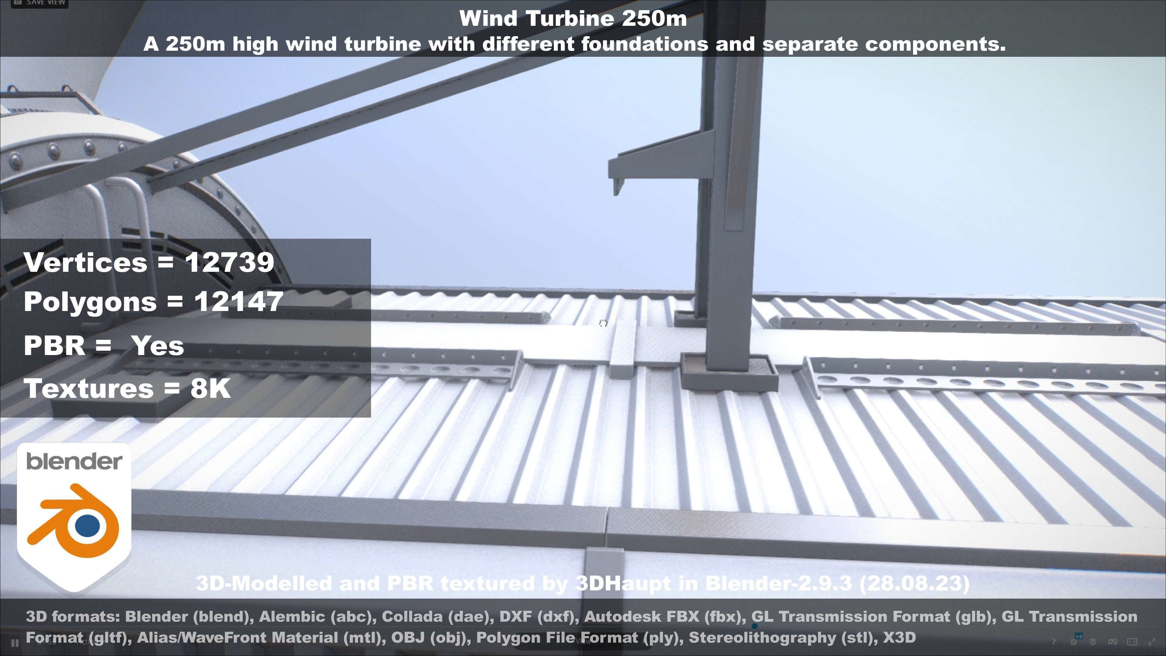 Low-Poly and Animated Wind Turbine 250m Low-poly 3D model_85