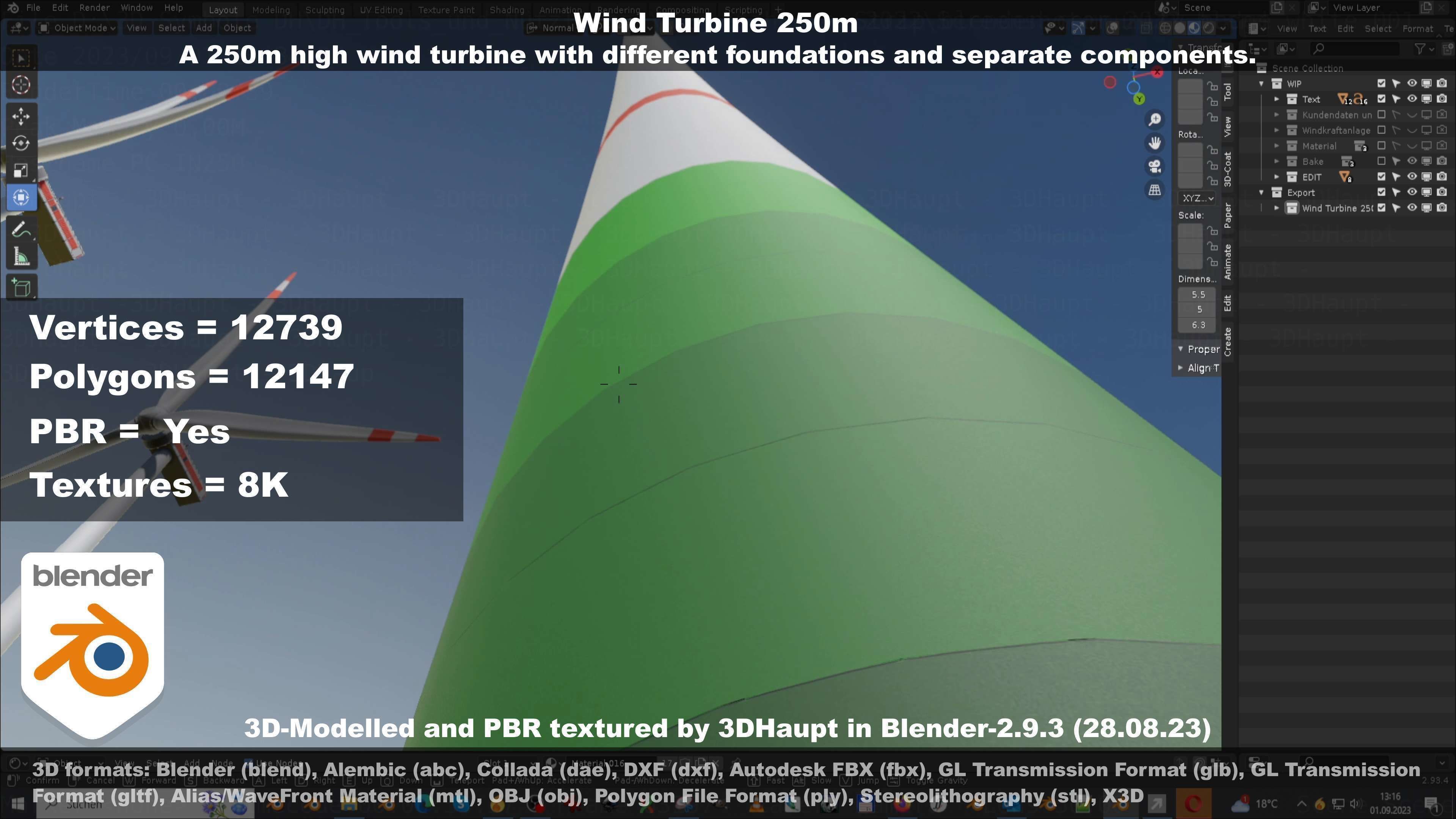 Low-Poly and Animated Wind Turbine 250m Low-poly 3D model_104