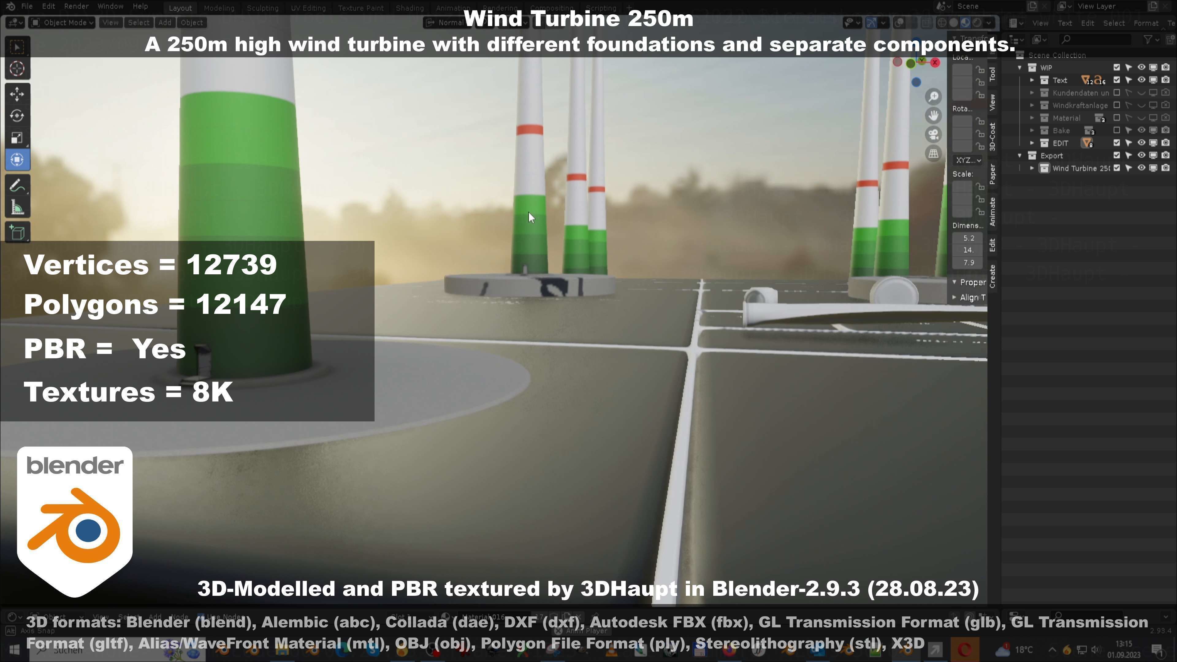 Low-Poly and Animated Wind Turbine 250m Low-poly 3D model_48