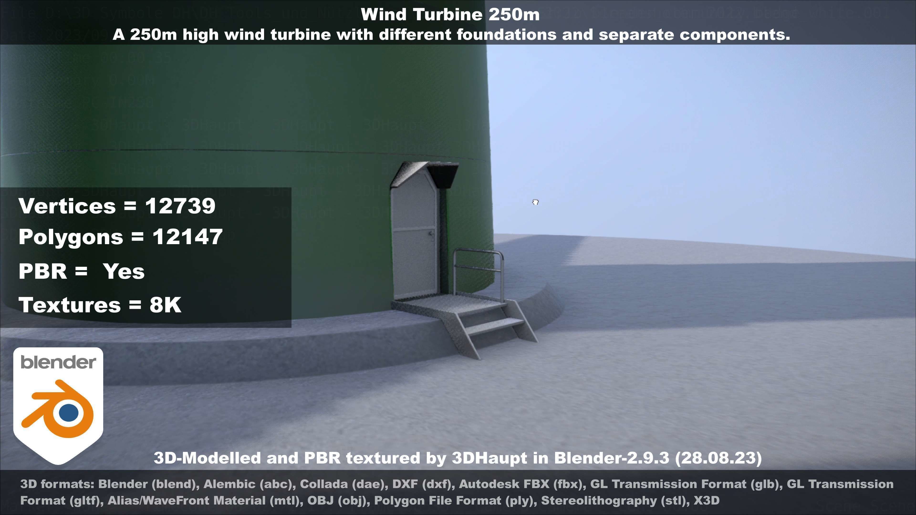 Low-Poly and Animated Wind Turbine 250m Low-poly 3D model_33