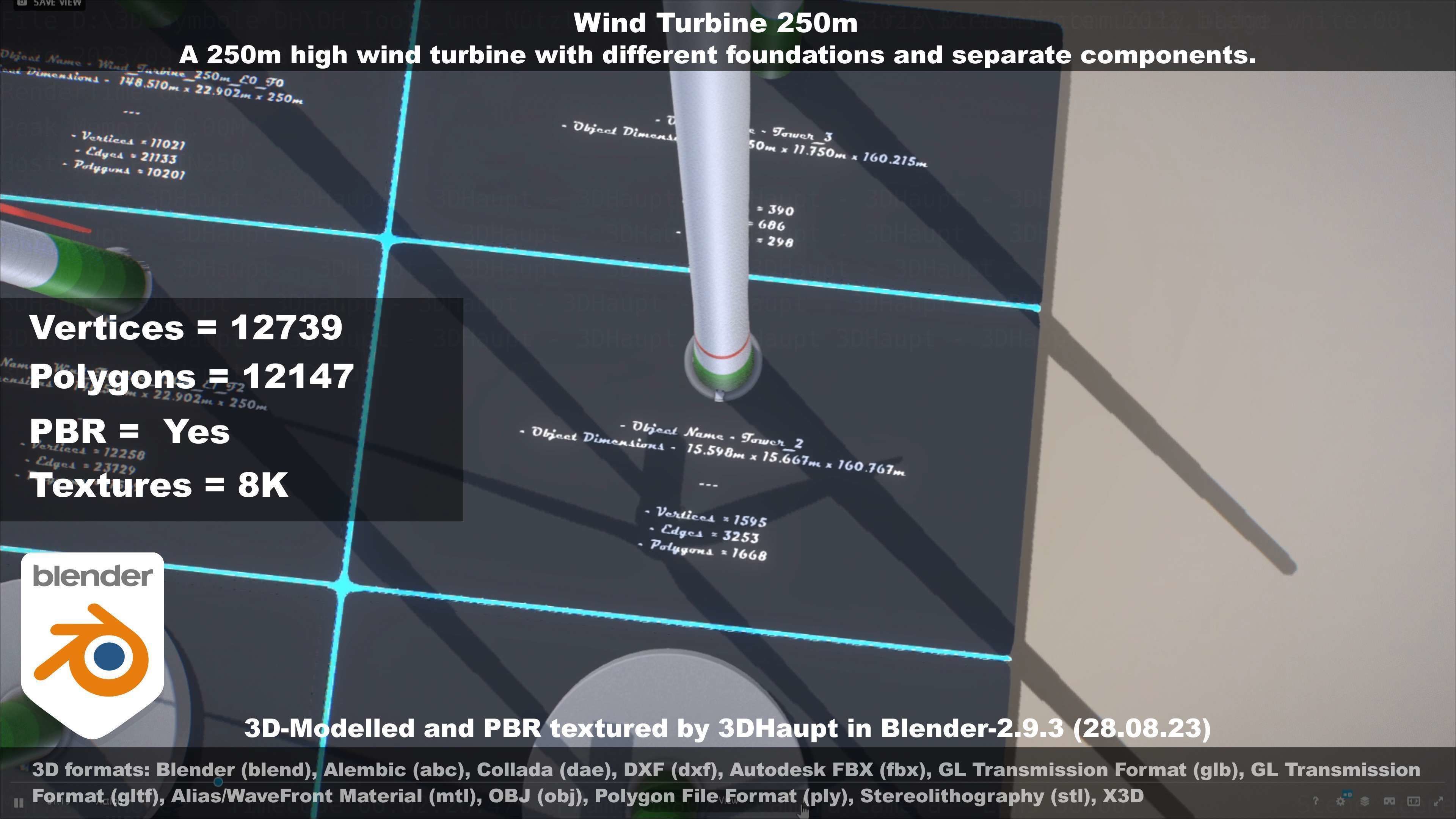 Low-Poly and Animated Wind Turbine 250m Low-poly 3D model_97