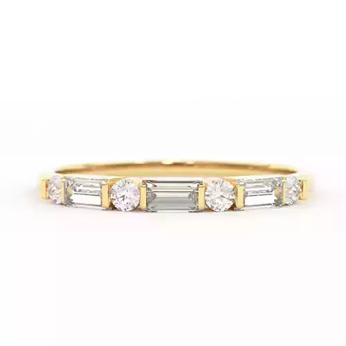 Alternating Baguette Round Diamond Wedding Ring Zircon Band