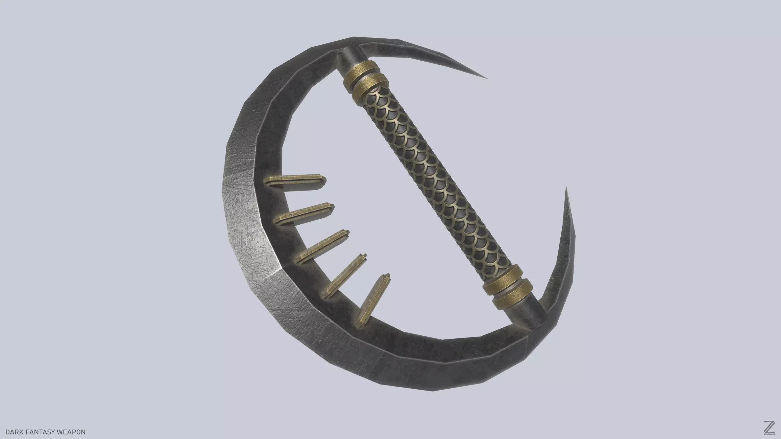 Dark fantasy weapon Low-poly 3D model_0