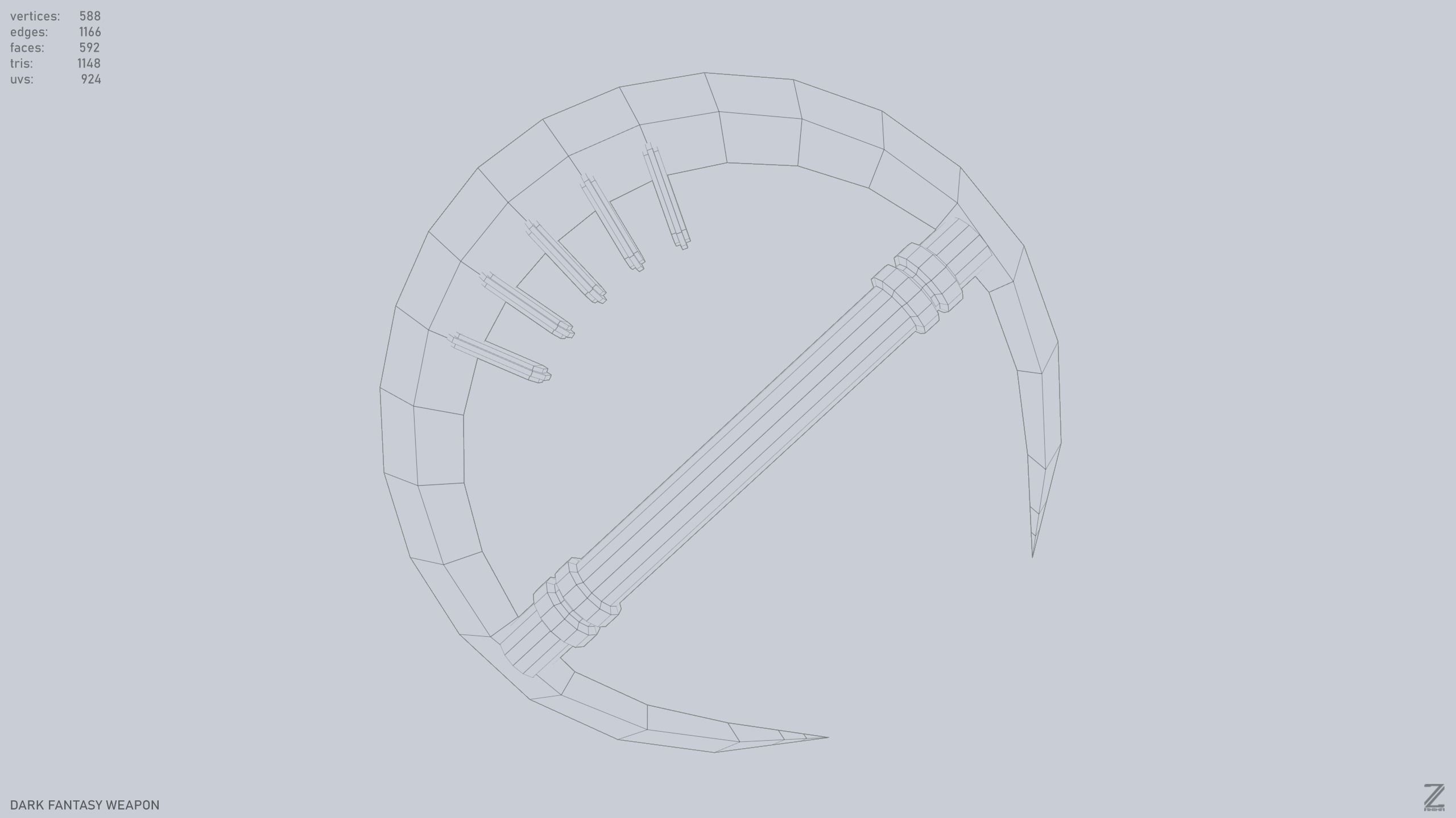 Dark fantasy weapon Low-poly 3D model_9