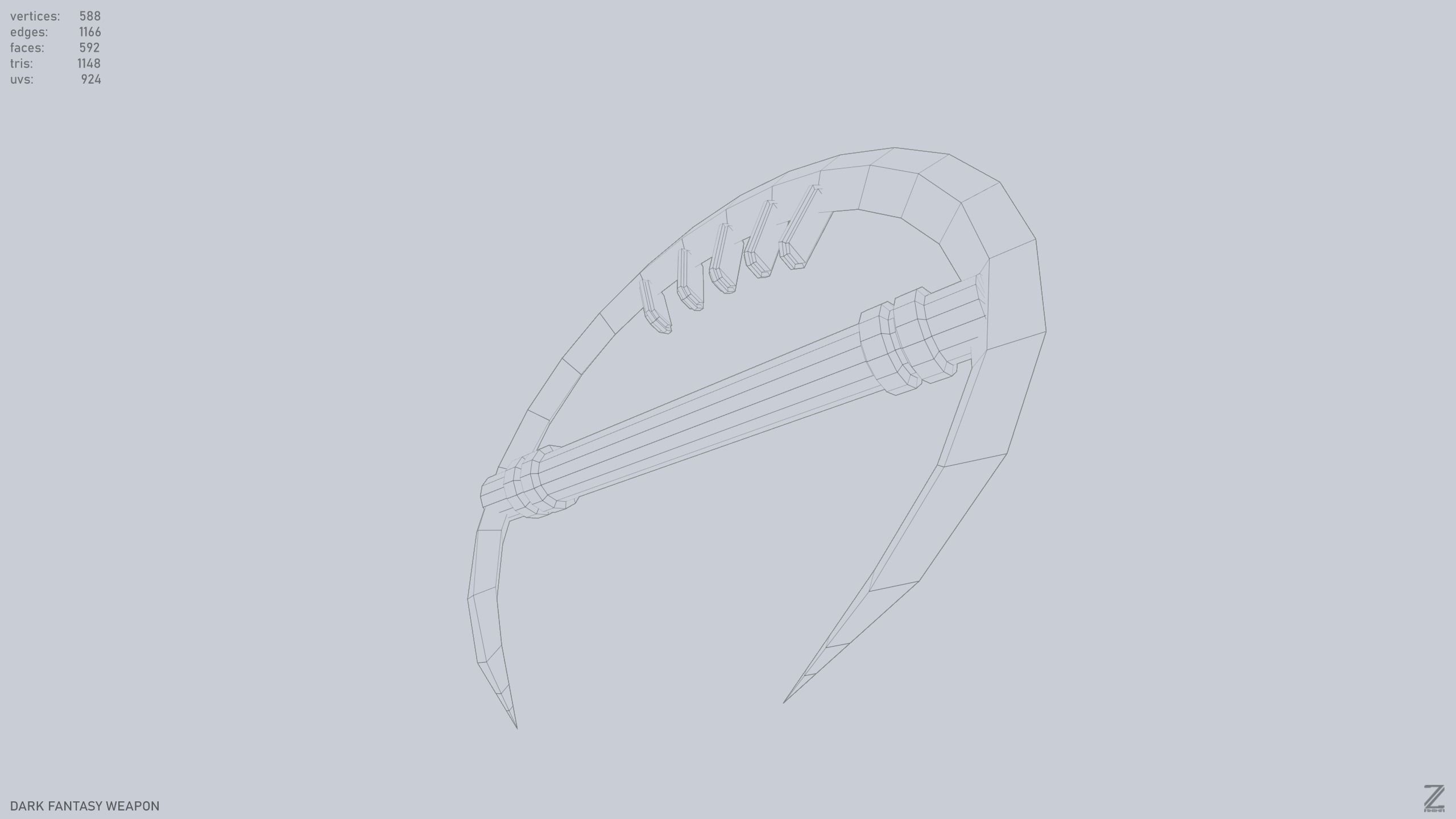 Dark fantasy weapon Low-poly 3D model_11