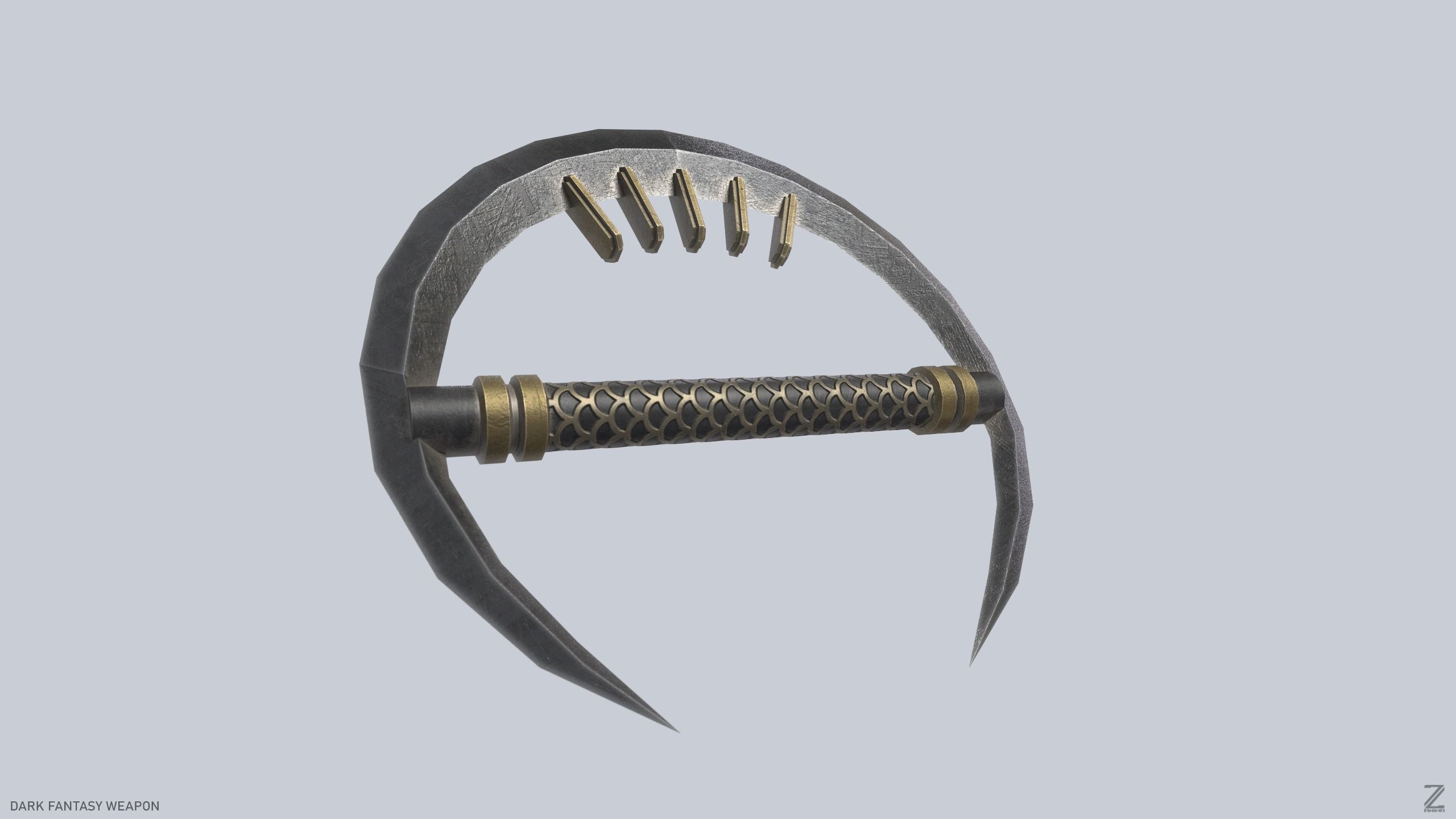 Dark fantasy weapon Low-poly 3D model_7