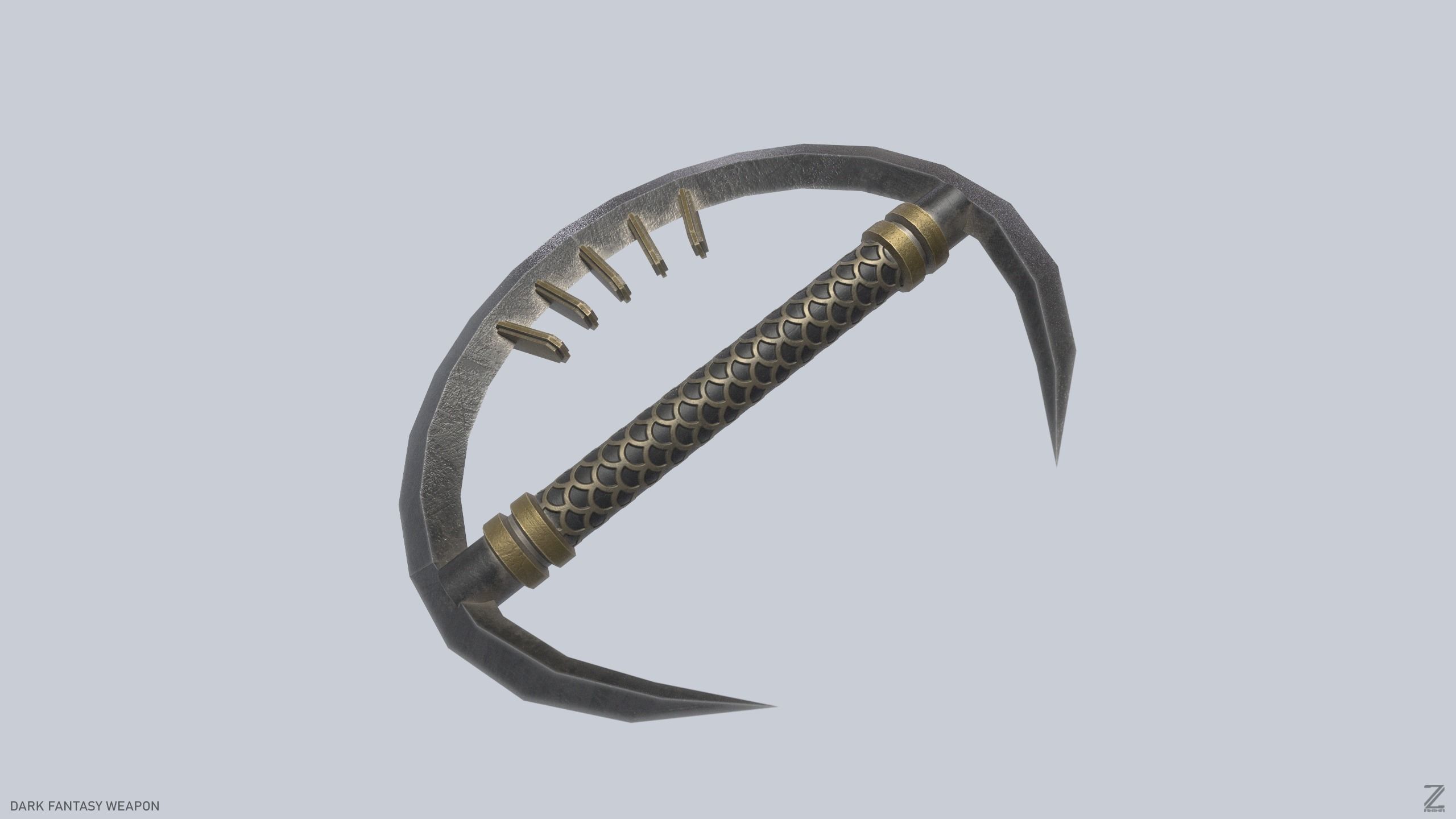 Dark fantasy weapon Low-poly 3D model_4