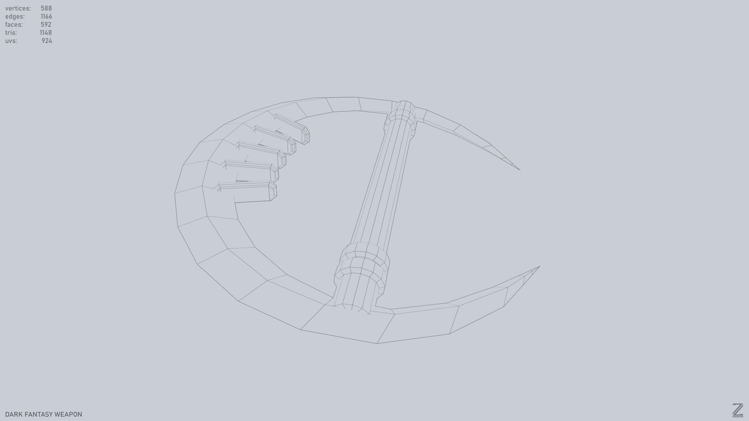 Dark fantasy weapon Low-poly 3D model_10