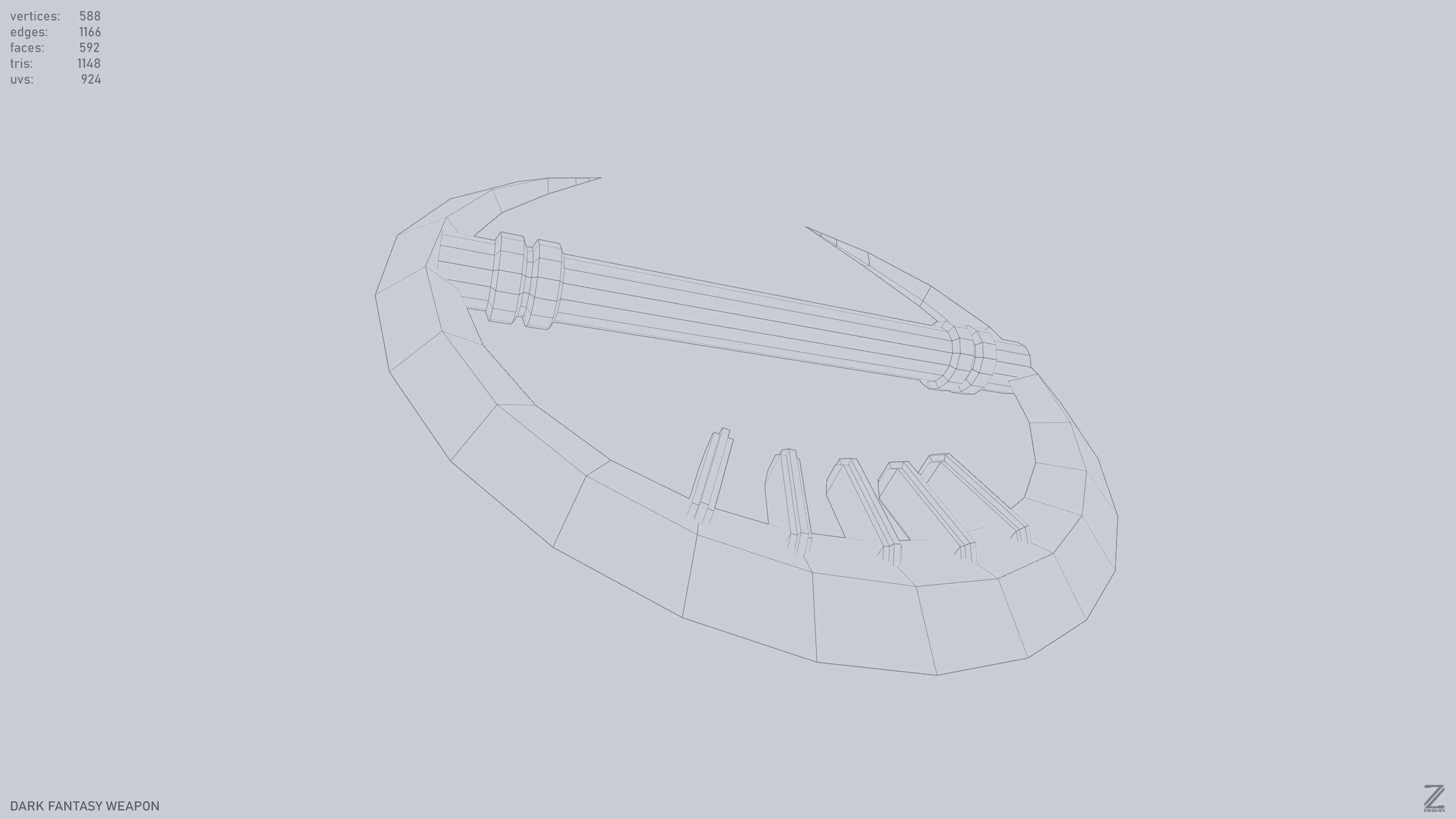 Dark fantasy weapon Low-poly 3D model_14