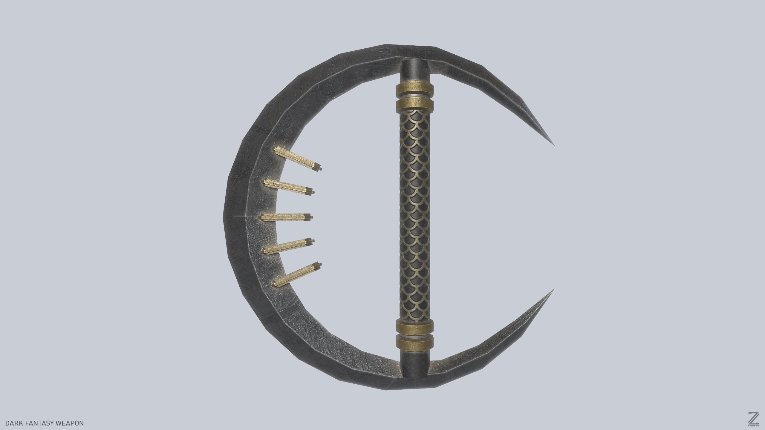 Dark fantasy weapon Low-poly 3D model_1