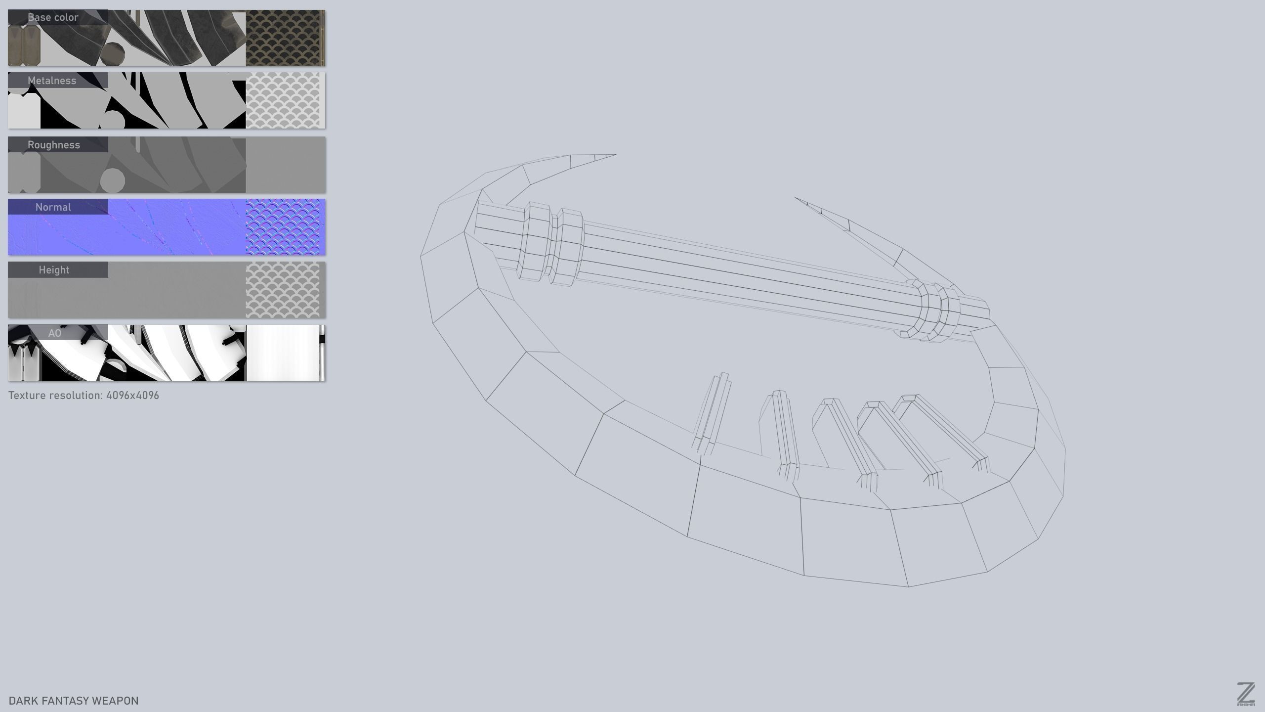 Dark fantasy weapon Low-poly 3D model_2